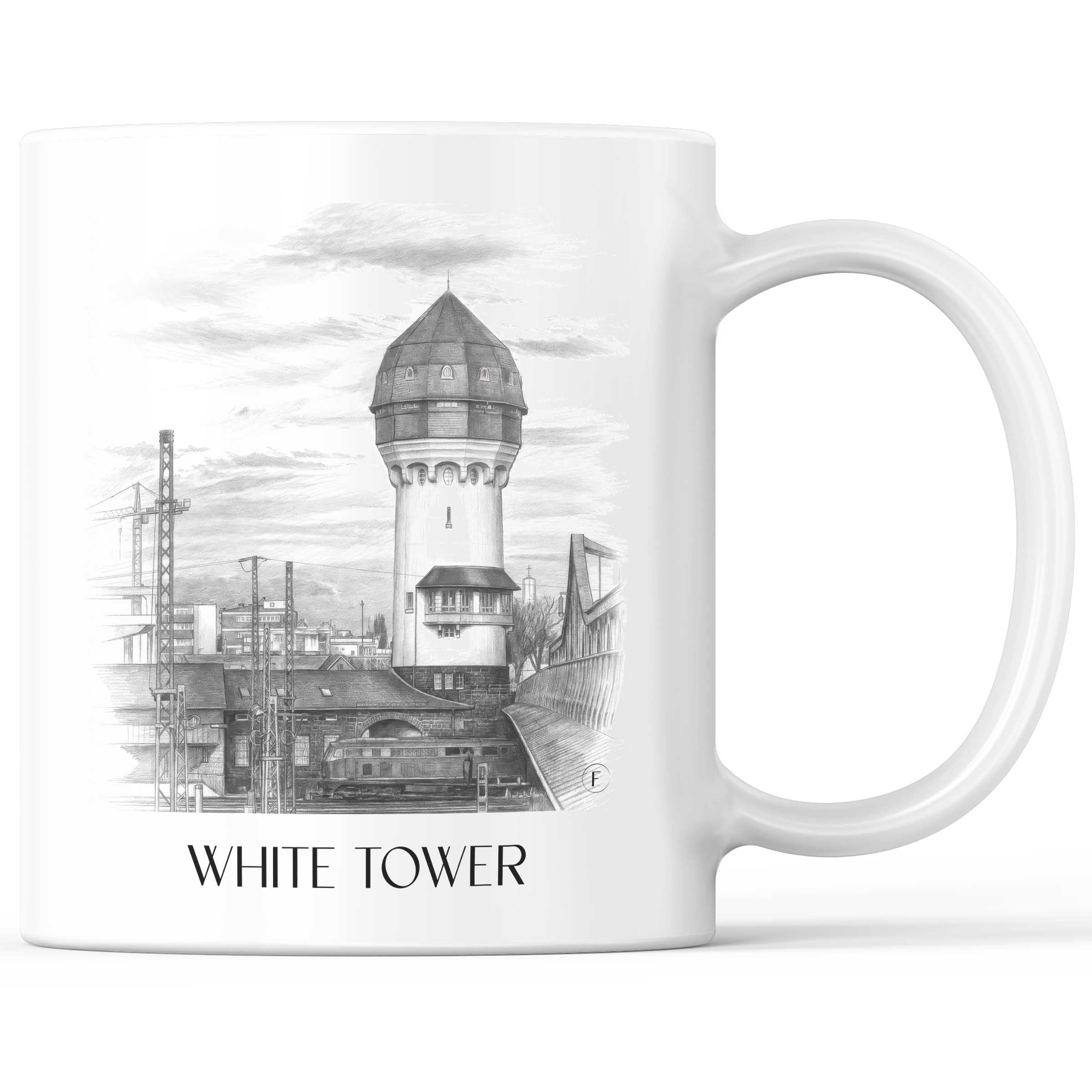 Weißer Turm Kaffeebecher - Darmstadt - Deutschland Becher - Kaffeetasse im Zeichnung Stil