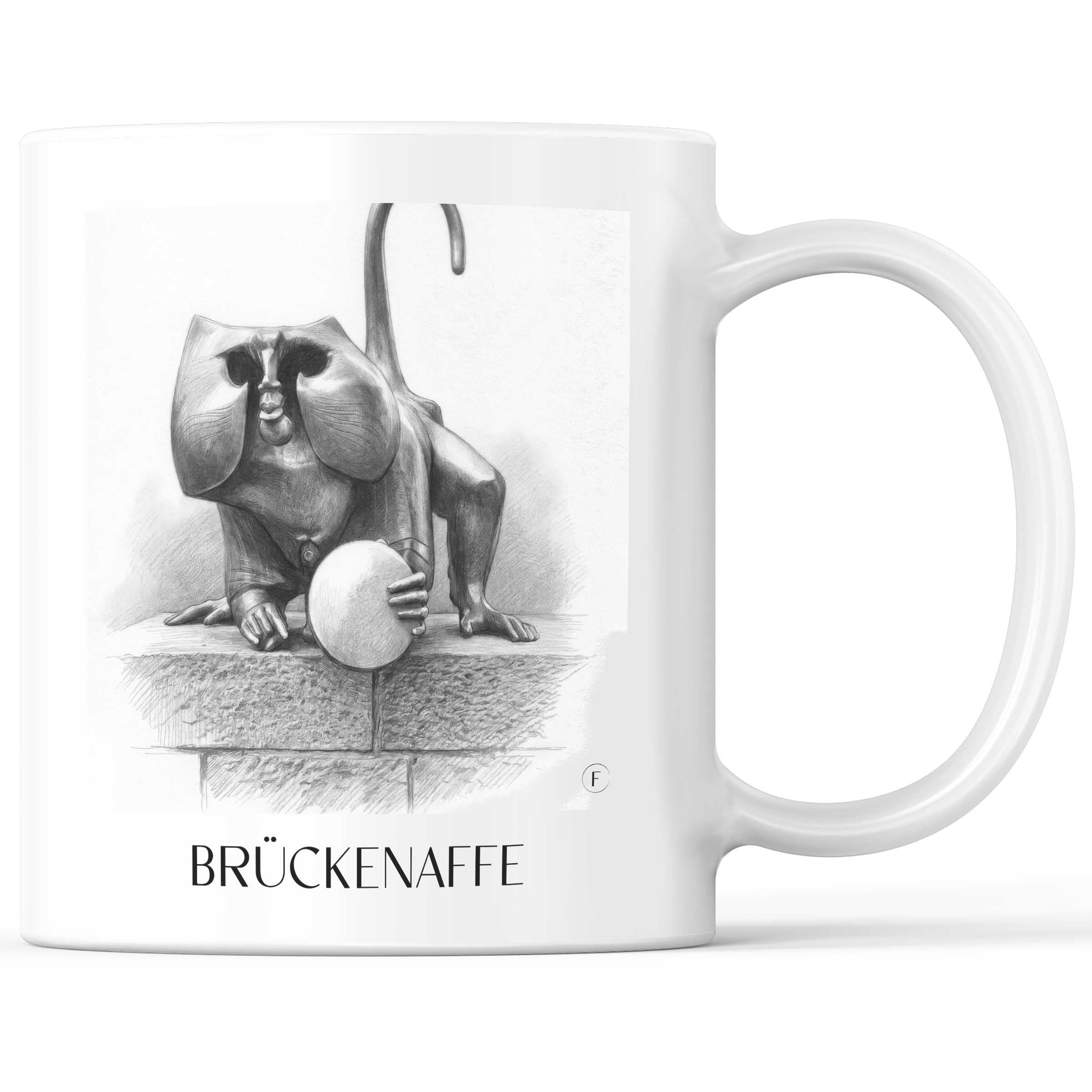 brückenaffe-heidelberg-deutschland-kaffeebecher-bleistift-zeichnung-drawing