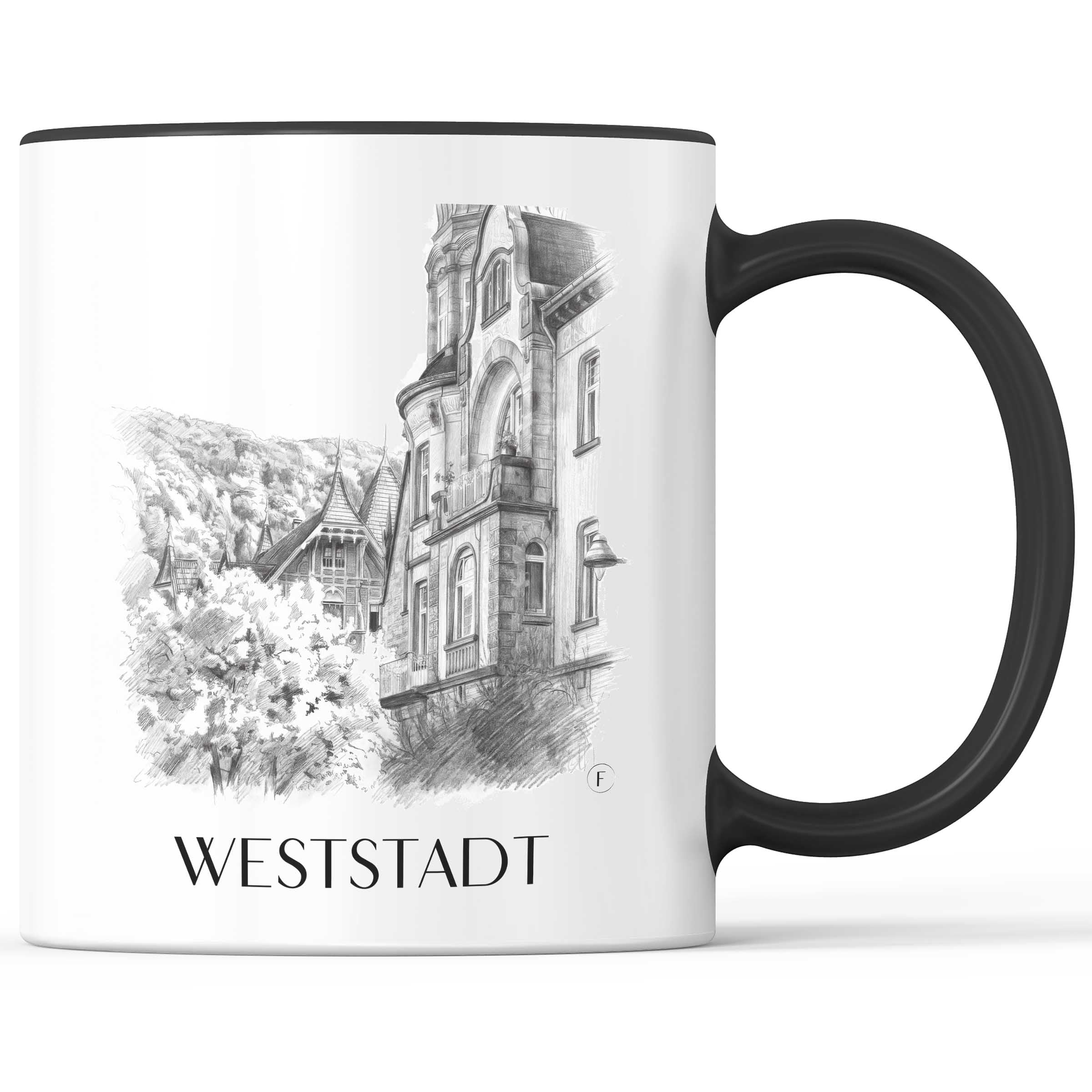 Weststadt Kaffeebecher - Heidelberg - Deutschland Becher - Kaffeetasse im Zeichnung Stil