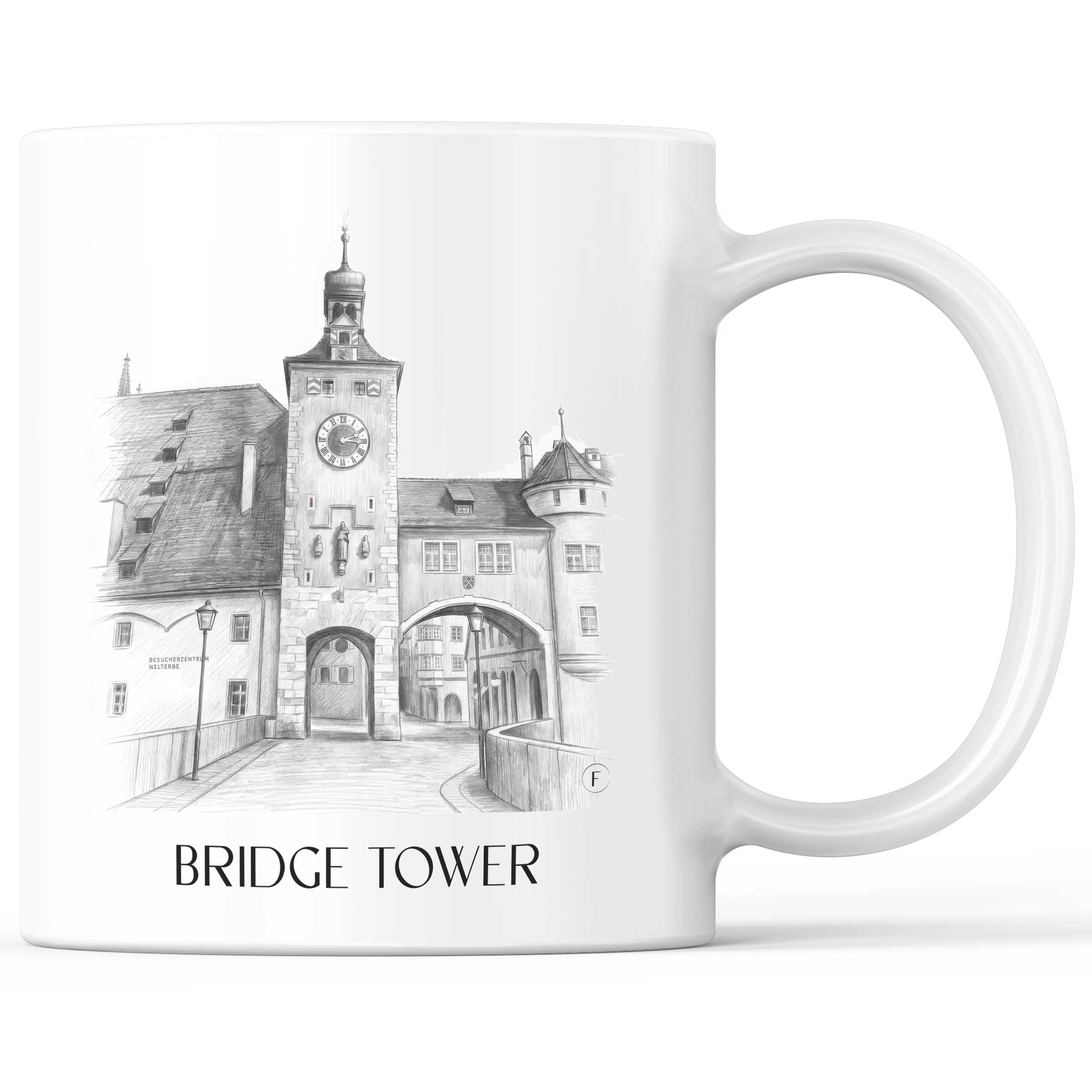 Brückturm Kaffeebecher - Regensburg - Deutschland Becher - Kaffeetasse im Zeichnung Stil