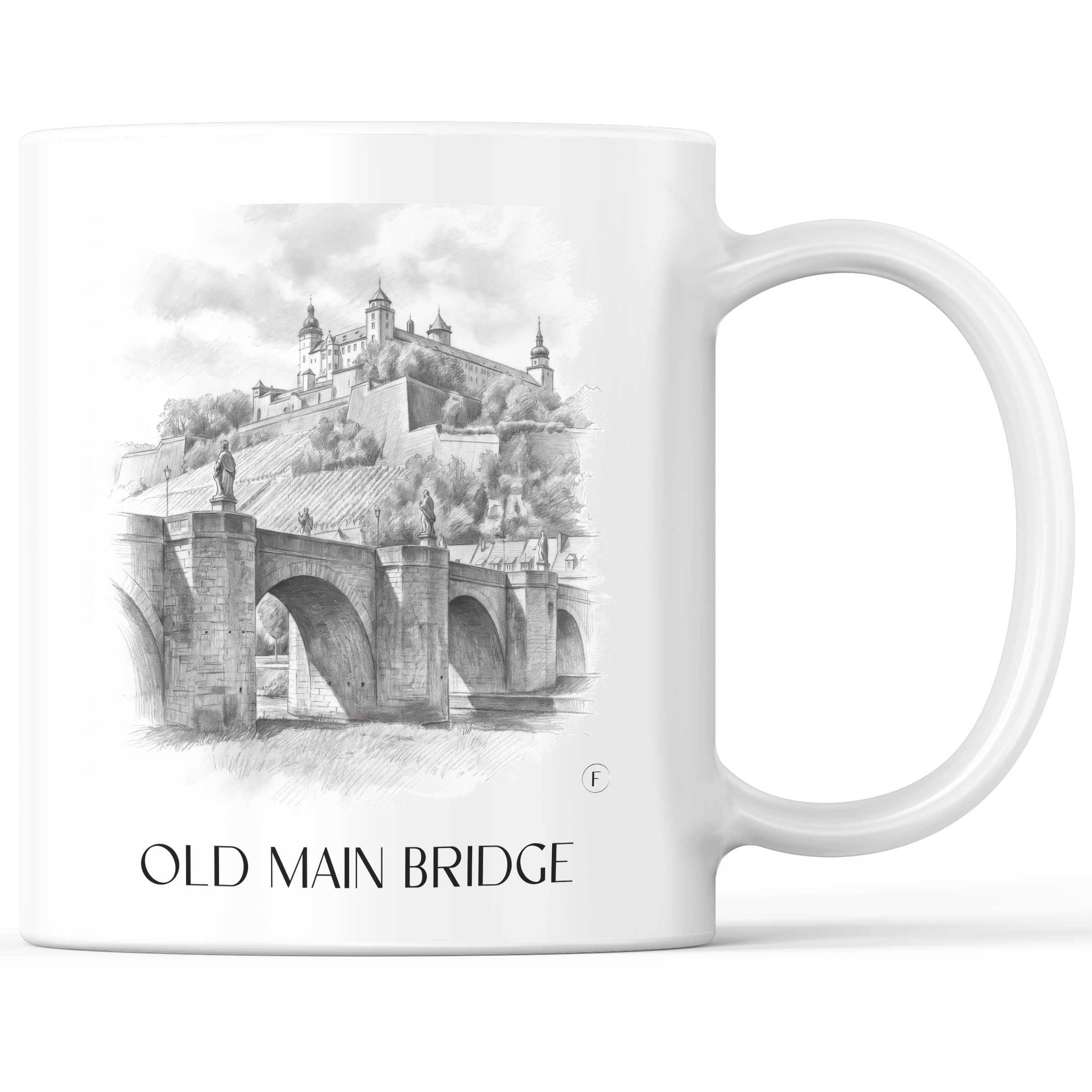 Alte Mainbrücke Kaffeebecher - Würzburg - Deutschland Becher - Kaffeetasse im Zeichnung Stil