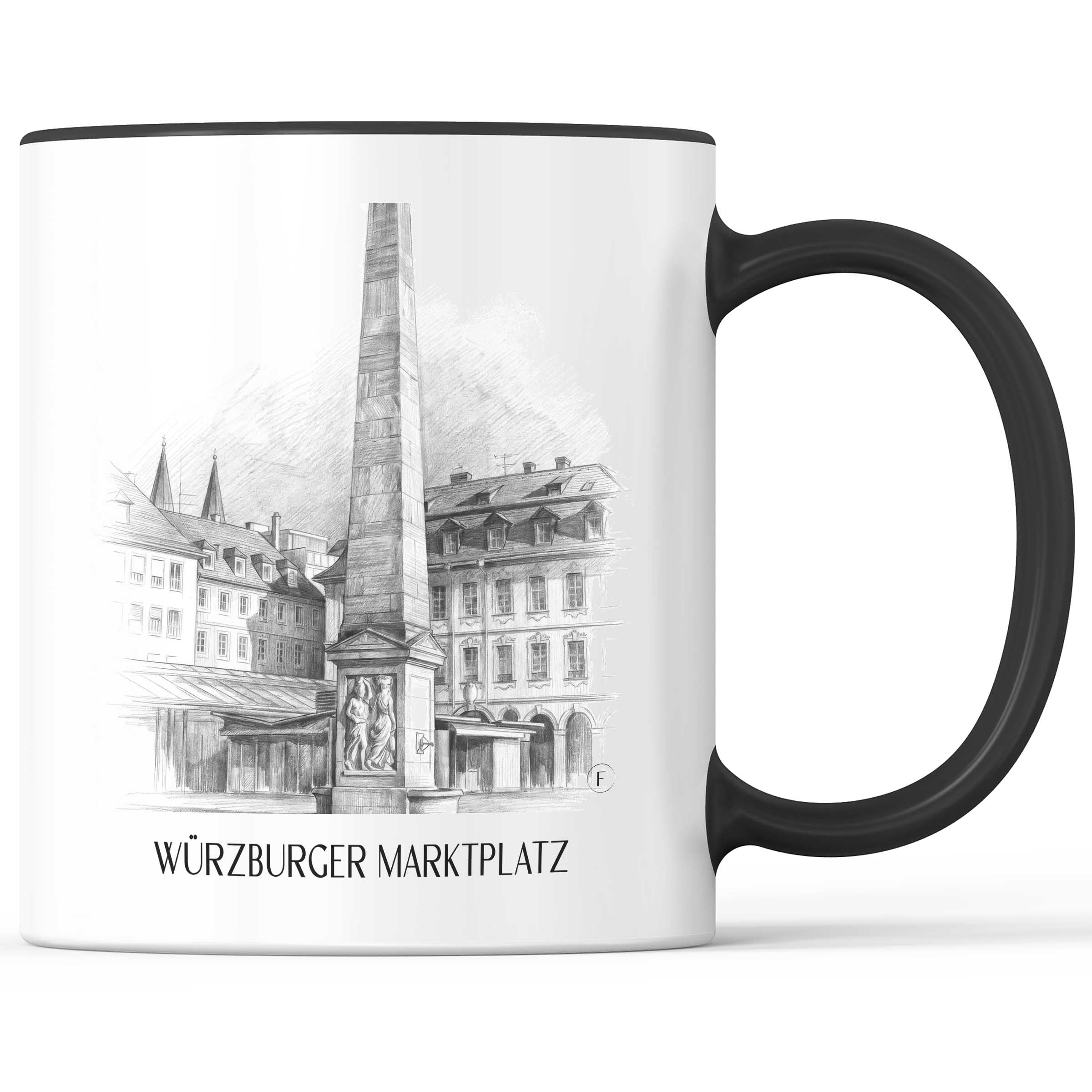 marktplatz-würzburg-deutschland-kaffeebecher-bleistift-zeichnung-drawing