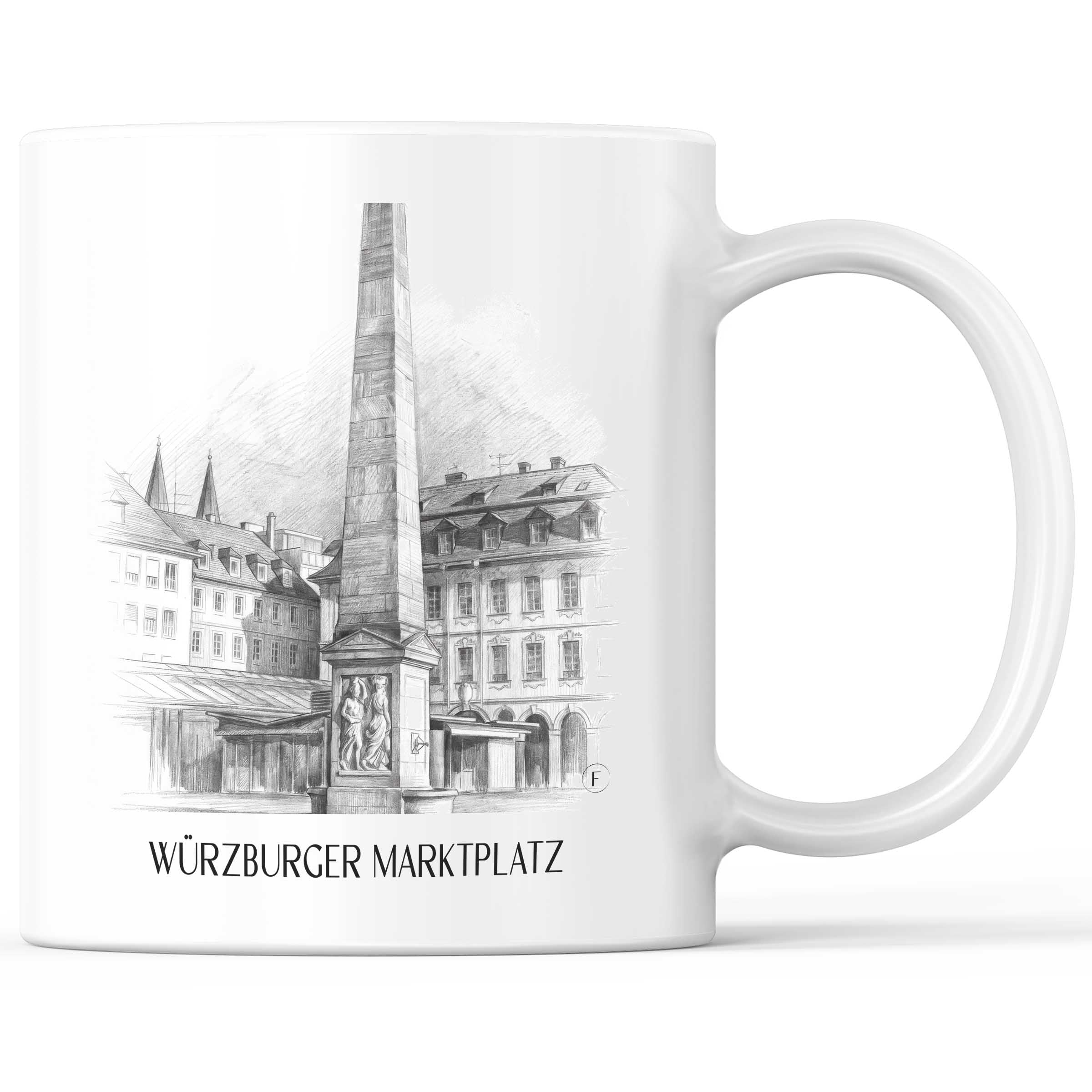 marktplatz-würzburg-deutschland-kaffeebecher-bleistift-zeichnung-drawing