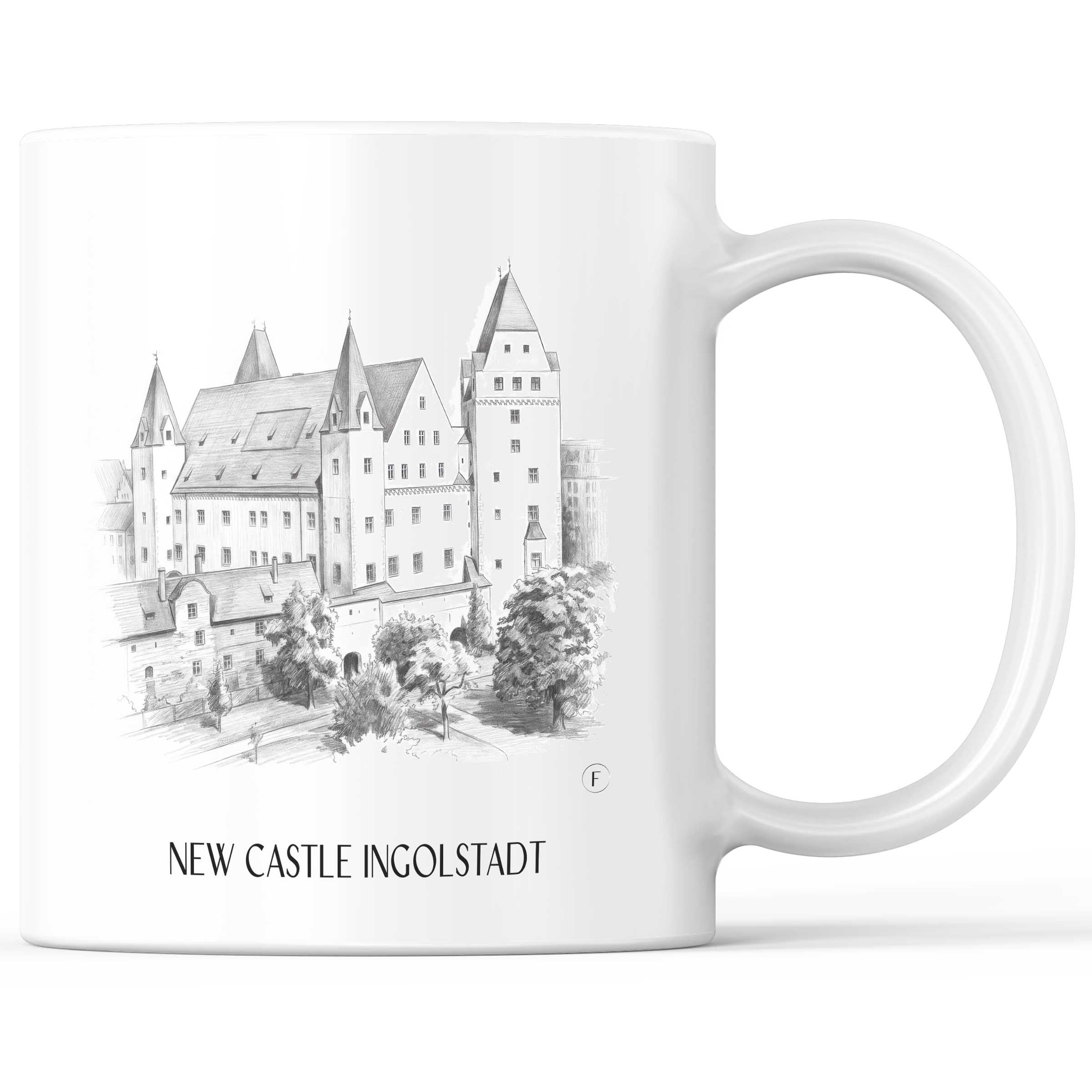 Neues Schloss Kaffeebecher - Ingolstadt - Deutschland Becher - Kaffeetasse im Zeichnung Stil