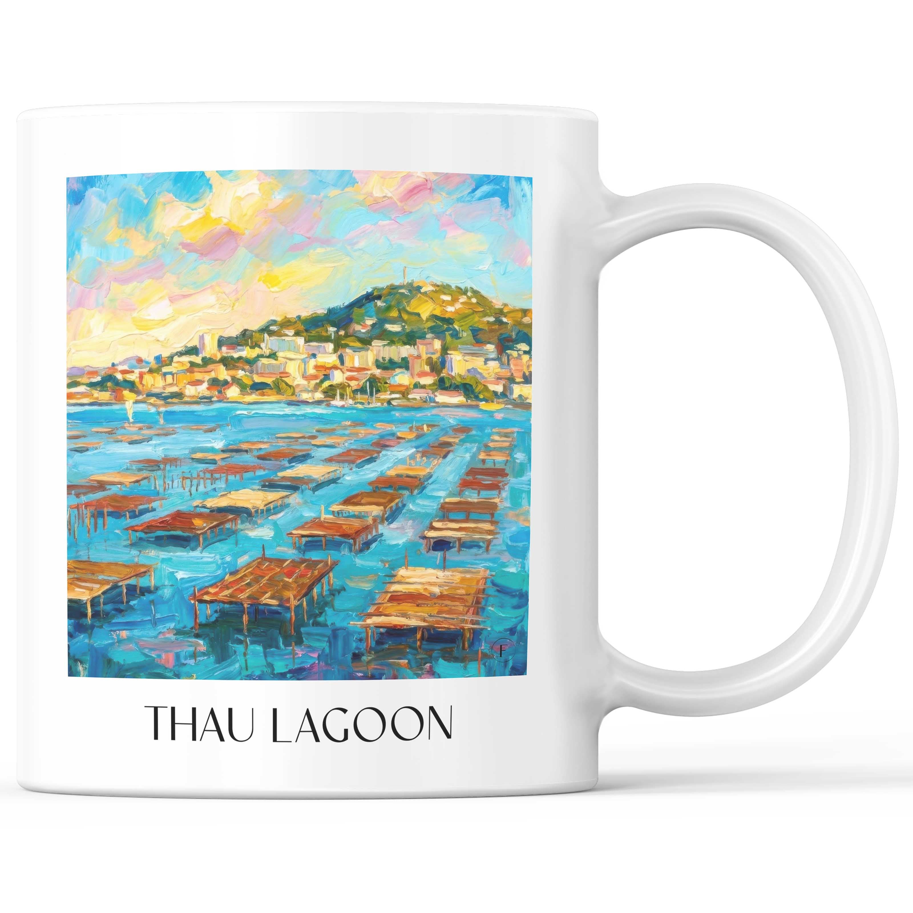Étang de Thau Kaffeebecher - Okzitanien - Frankreich Becher - Kaffeetasse im Ölgemälde Stil - favplace
