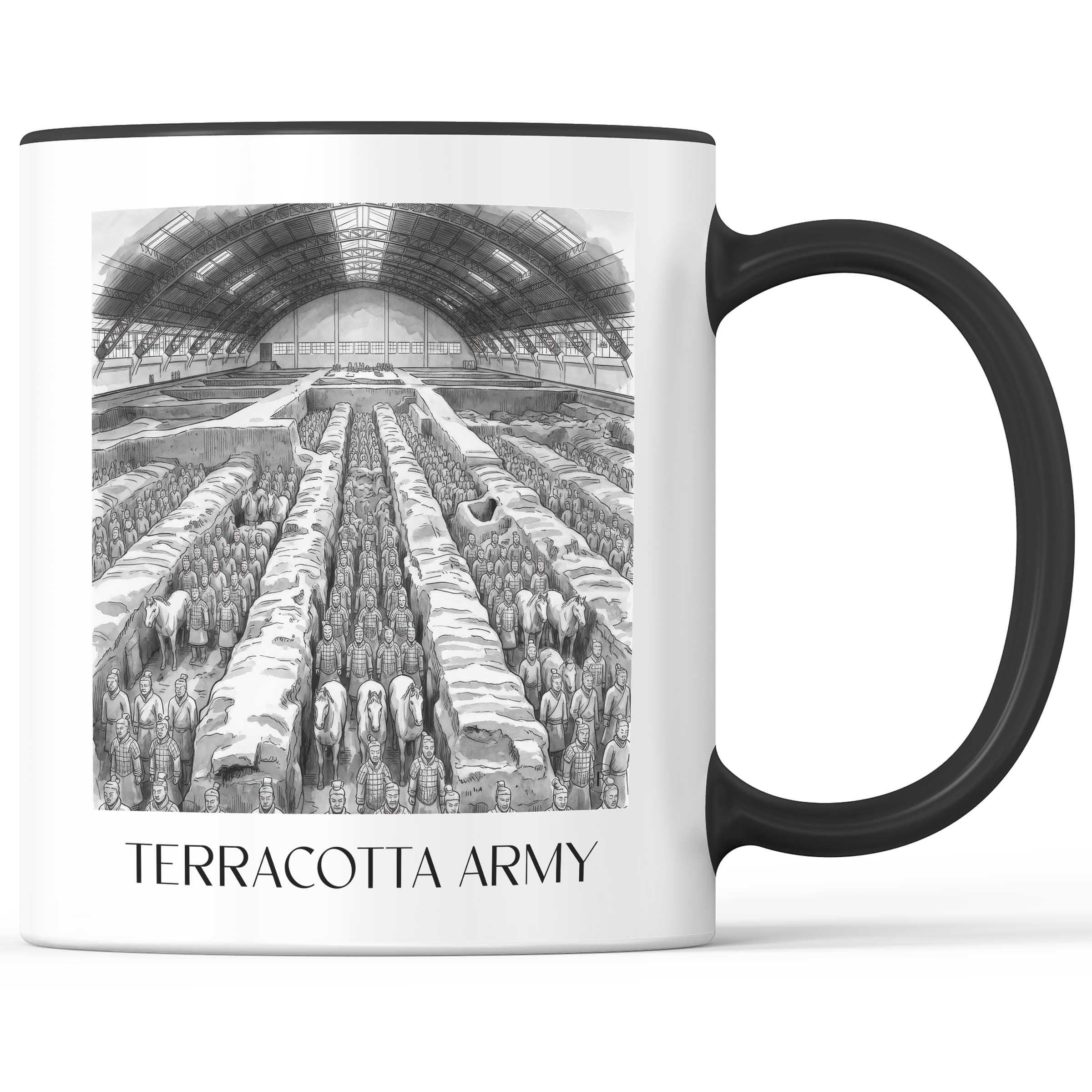 terrakotta Armee - China Becher - Kaffeetasse im Aquarell Schwarz-Weiß Stil - favplace