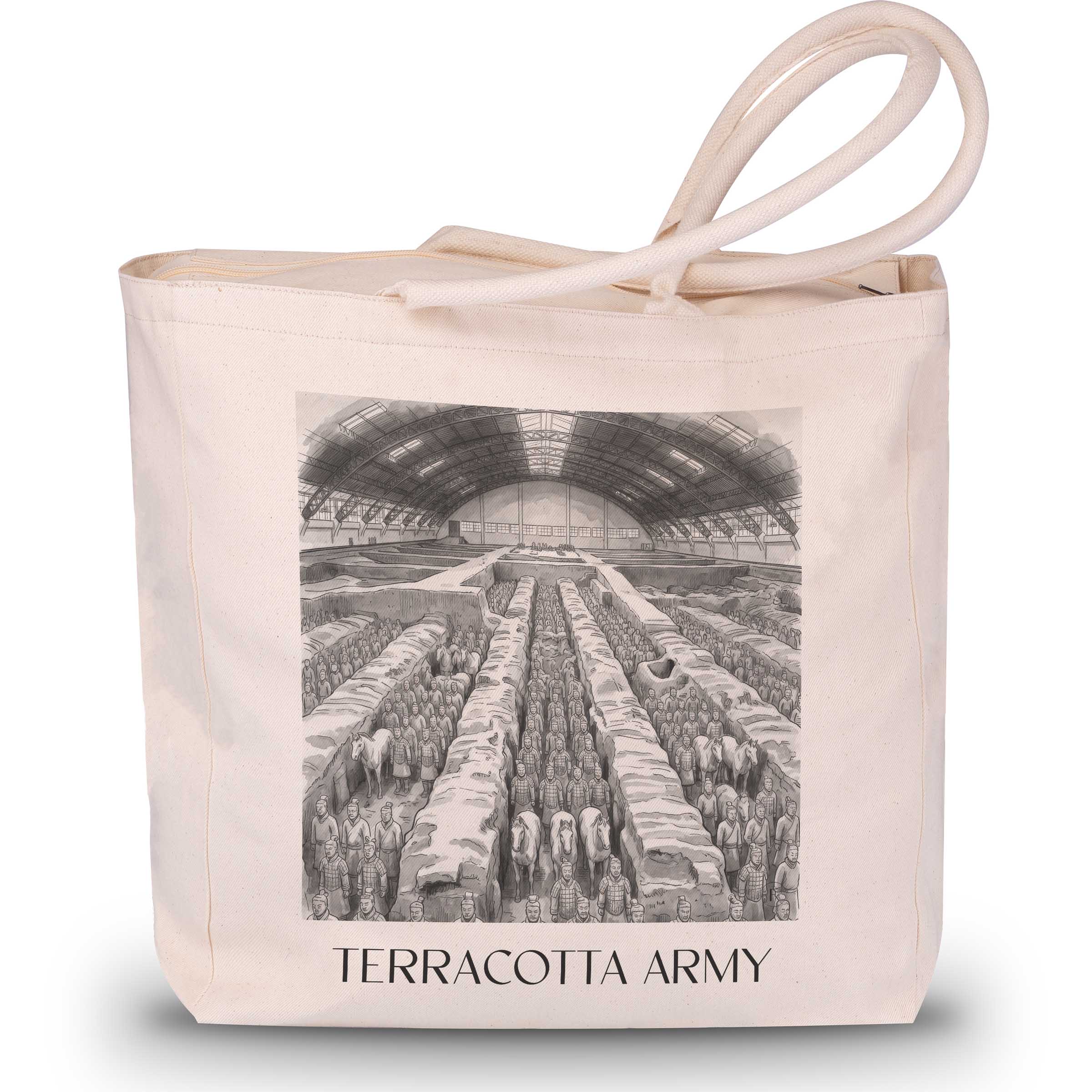 terrakotta Armee - China Tote Bag - Einkaufstasche im Aquarell Schwarz-Weiß Stil - favplace
