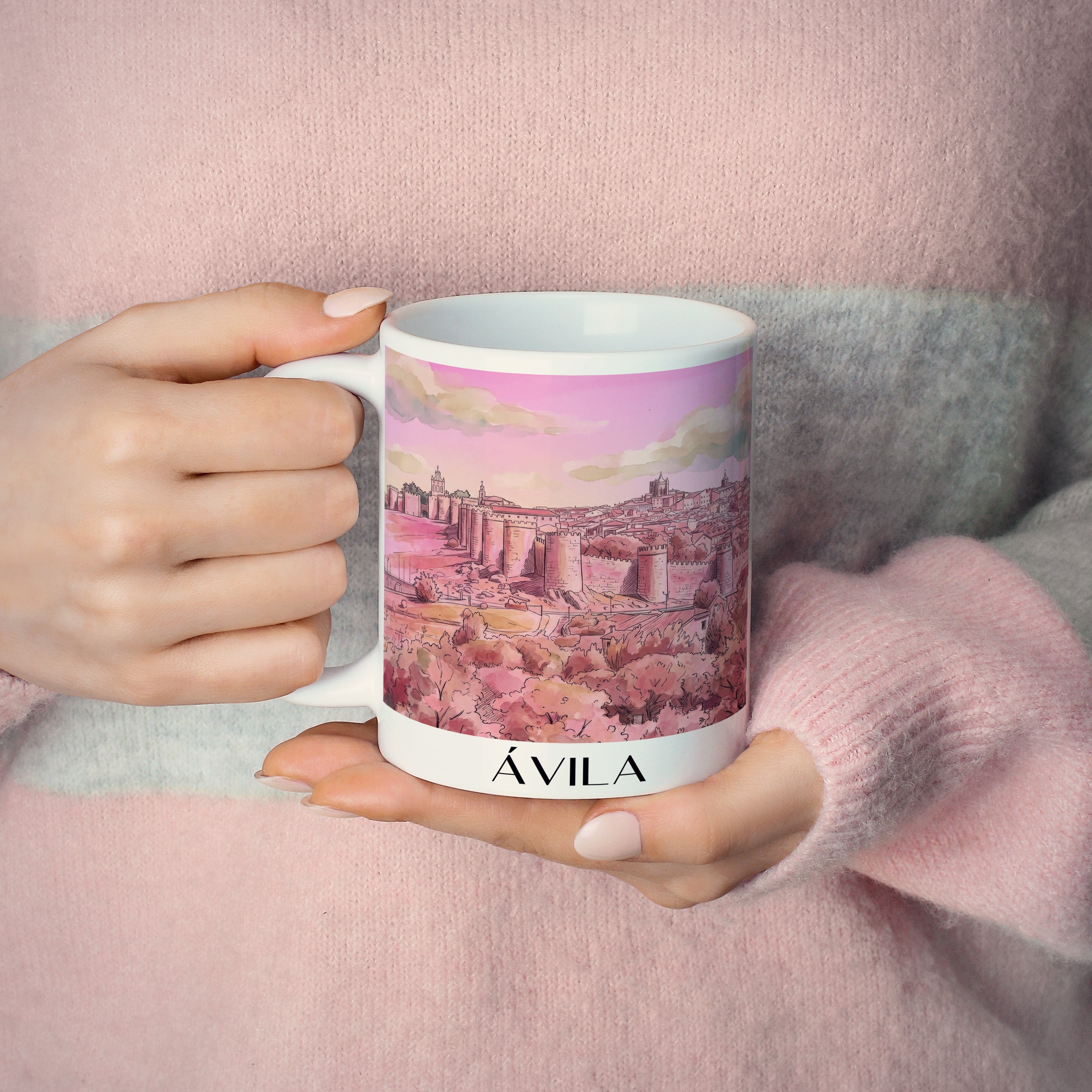 ávila-spanien-spanien-kaffeebecher-aquarell-pink-rosa