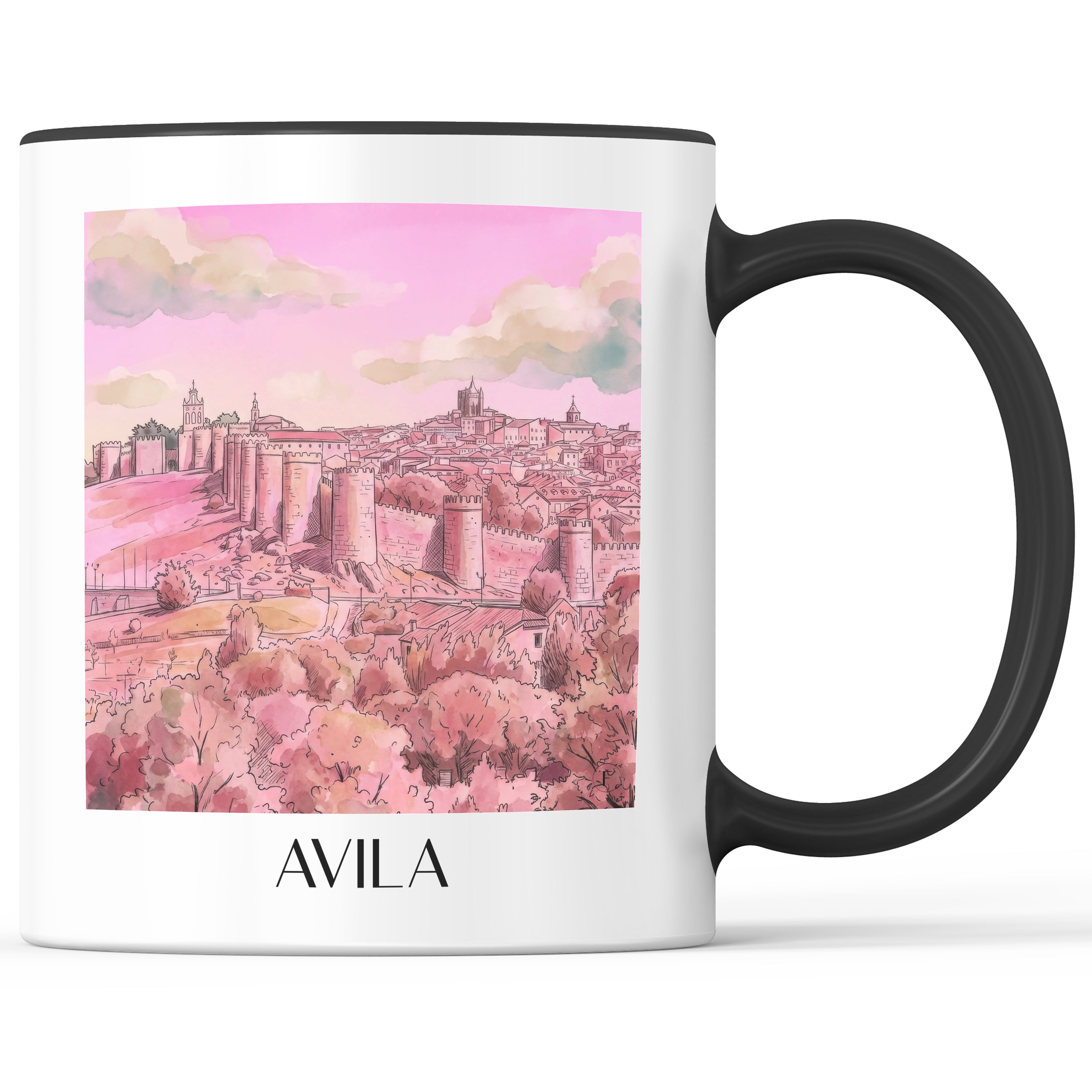 Ávila Kaffeebecher - Spanien - Spanien Becher - Kaffeetasse im Aquarell Pink Stil - favplace