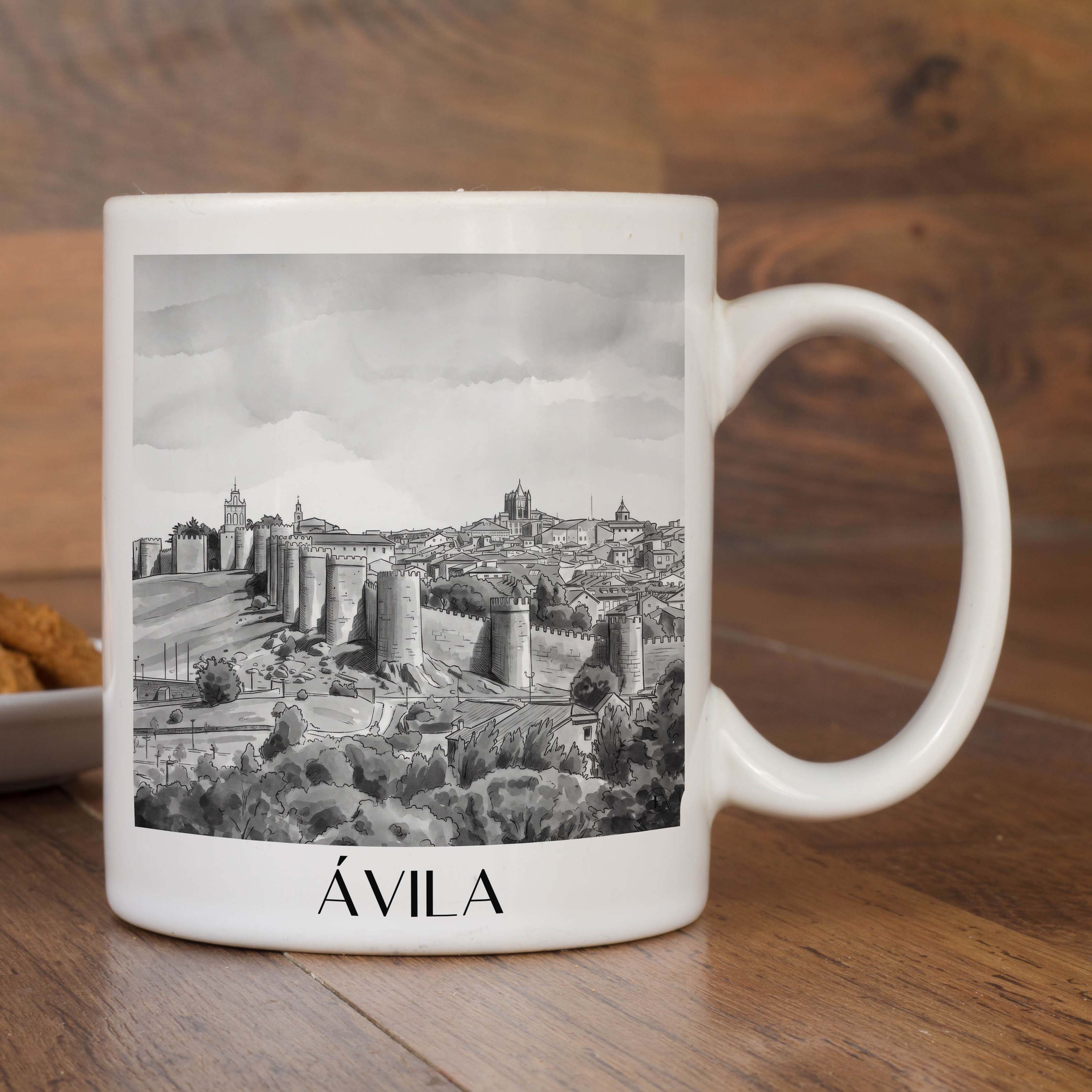 ávila-spanien-spanien-kaffeebecher-aquarell-schwarz-weiss