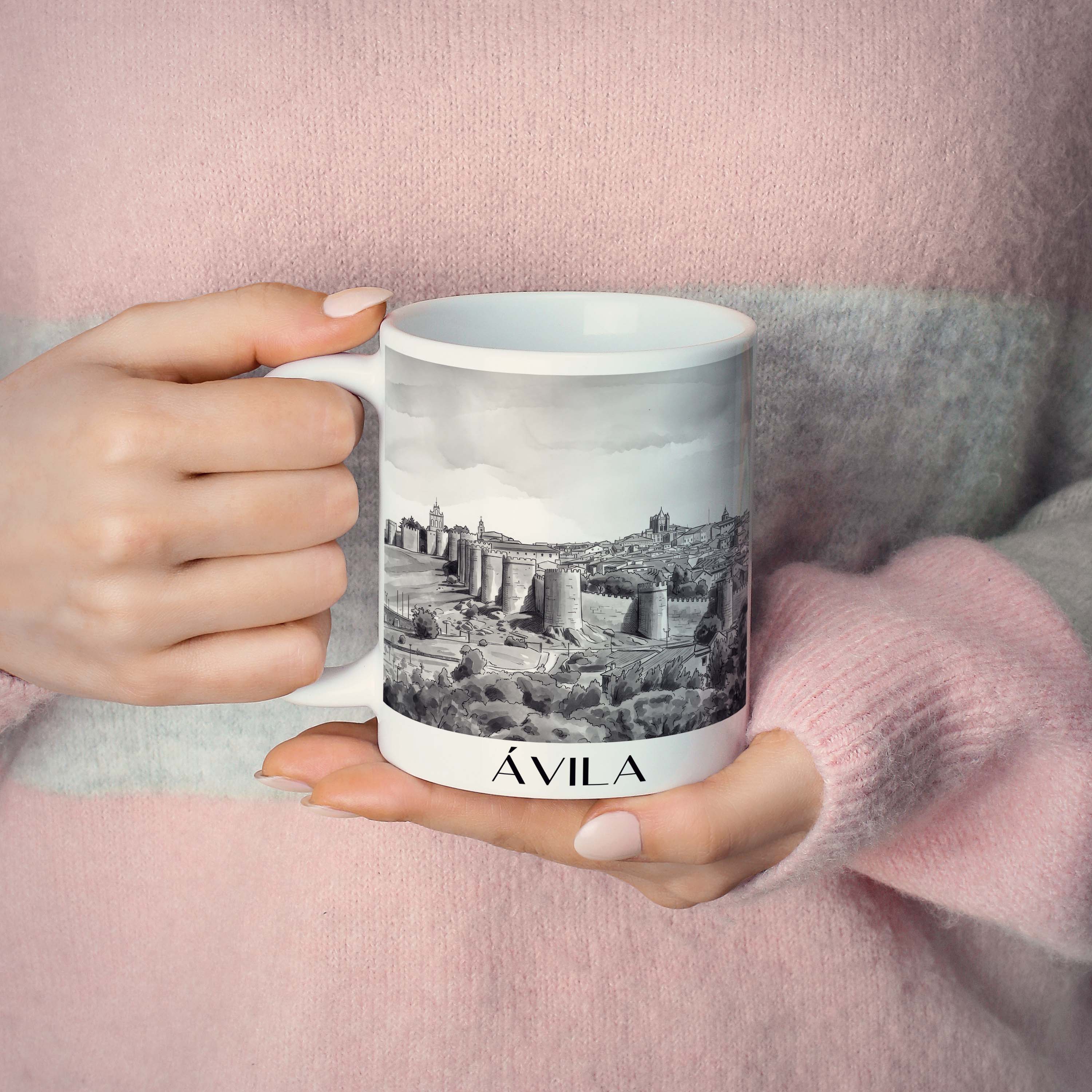 ávila-spanien-spanien-kaffeebecher-aquarell-schwarz-weiss
