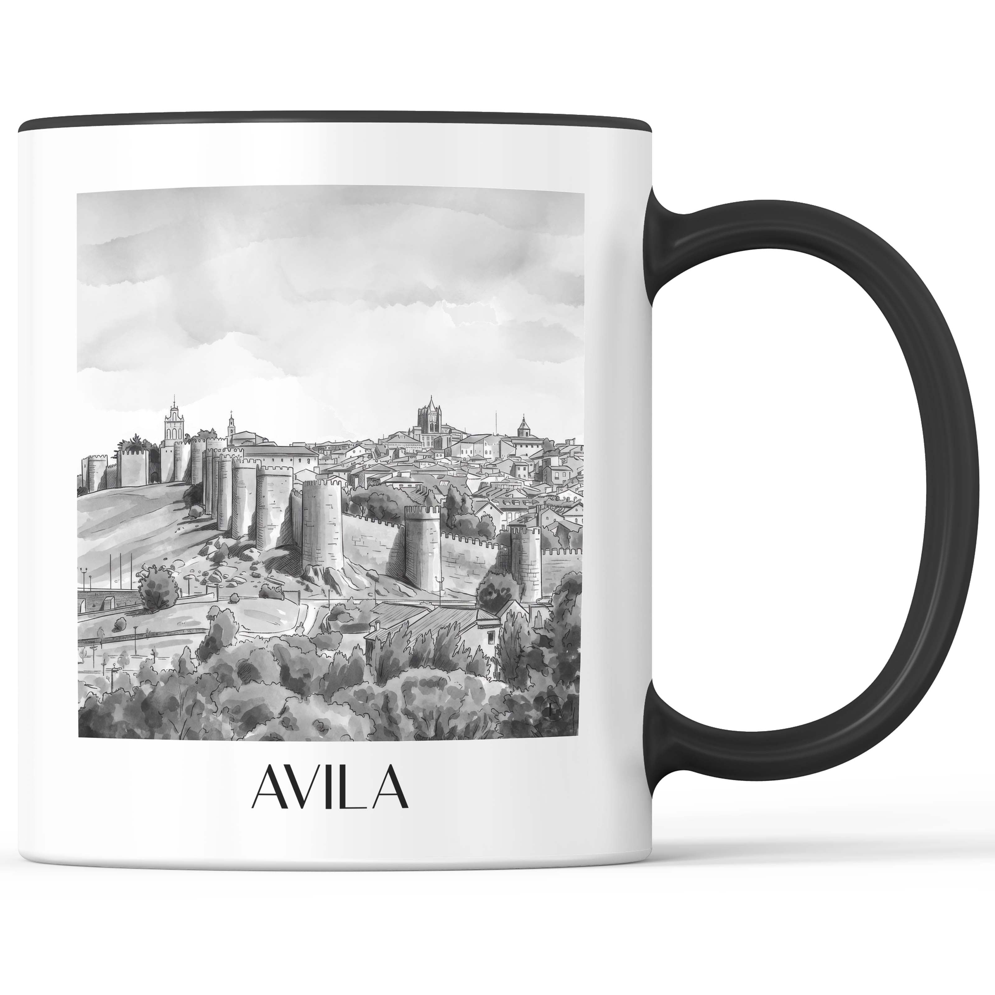 Ávila Kaffeebecher - Spanien - Spanien Becher - Kaffeetasse im Aquarell Schwarz-Weiß Stil - favplace