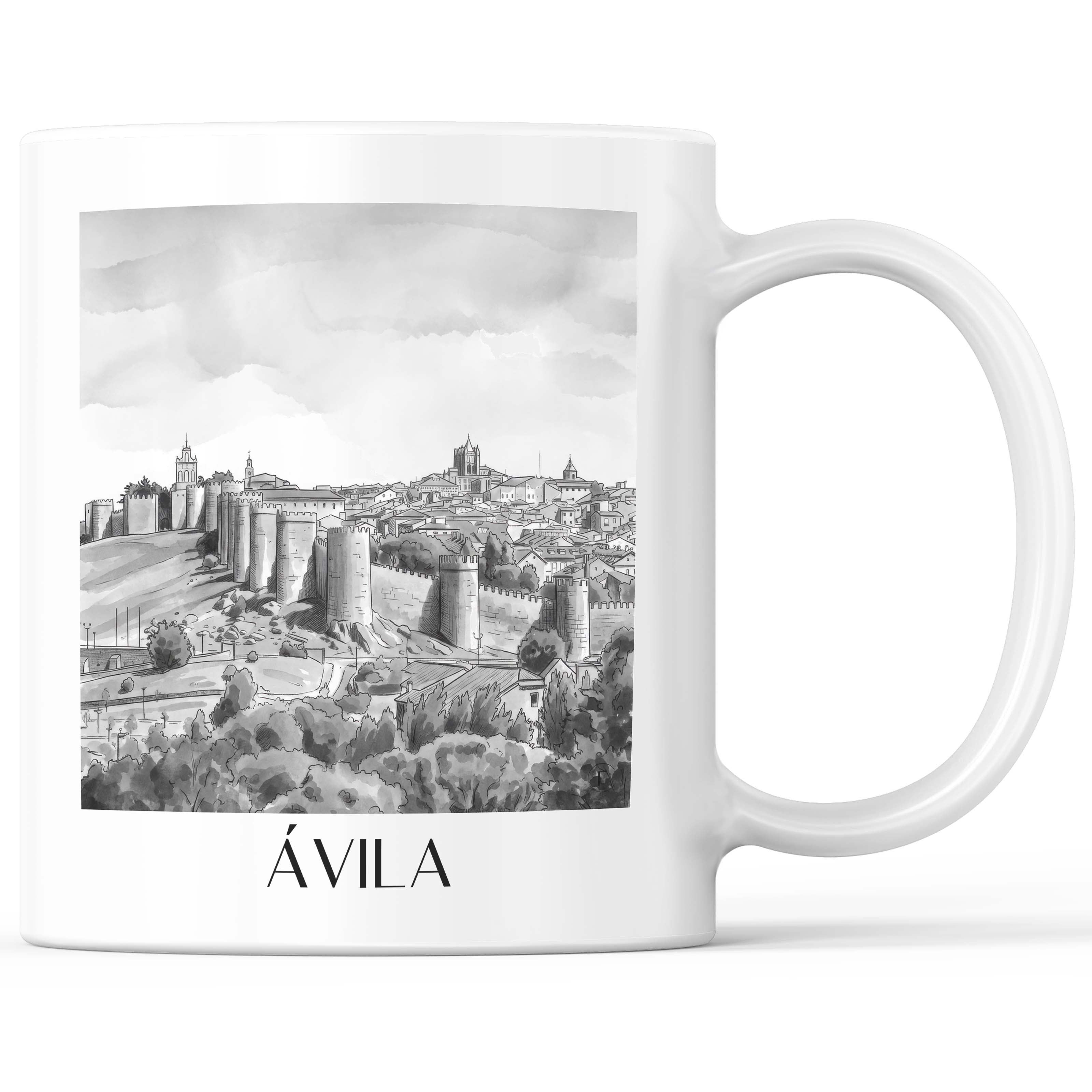 Ávila Kaffeebecher - Spanien - Spanien Becher - Kaffeetasse im Aquarell Schwarz-Weiß Stil - favplace