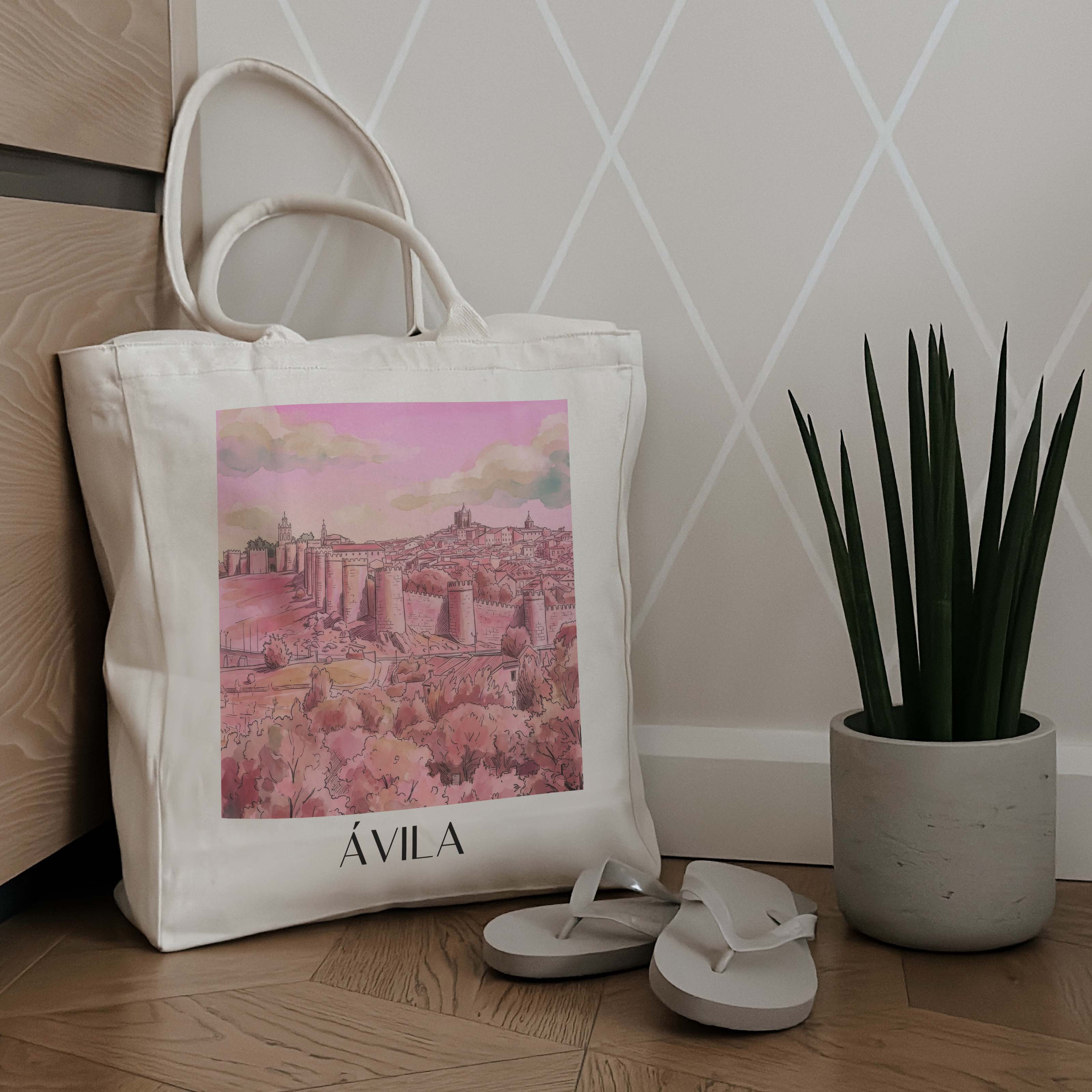 ávila-spanien-spanien-einkaufstasche-aquarell-pink-rosa