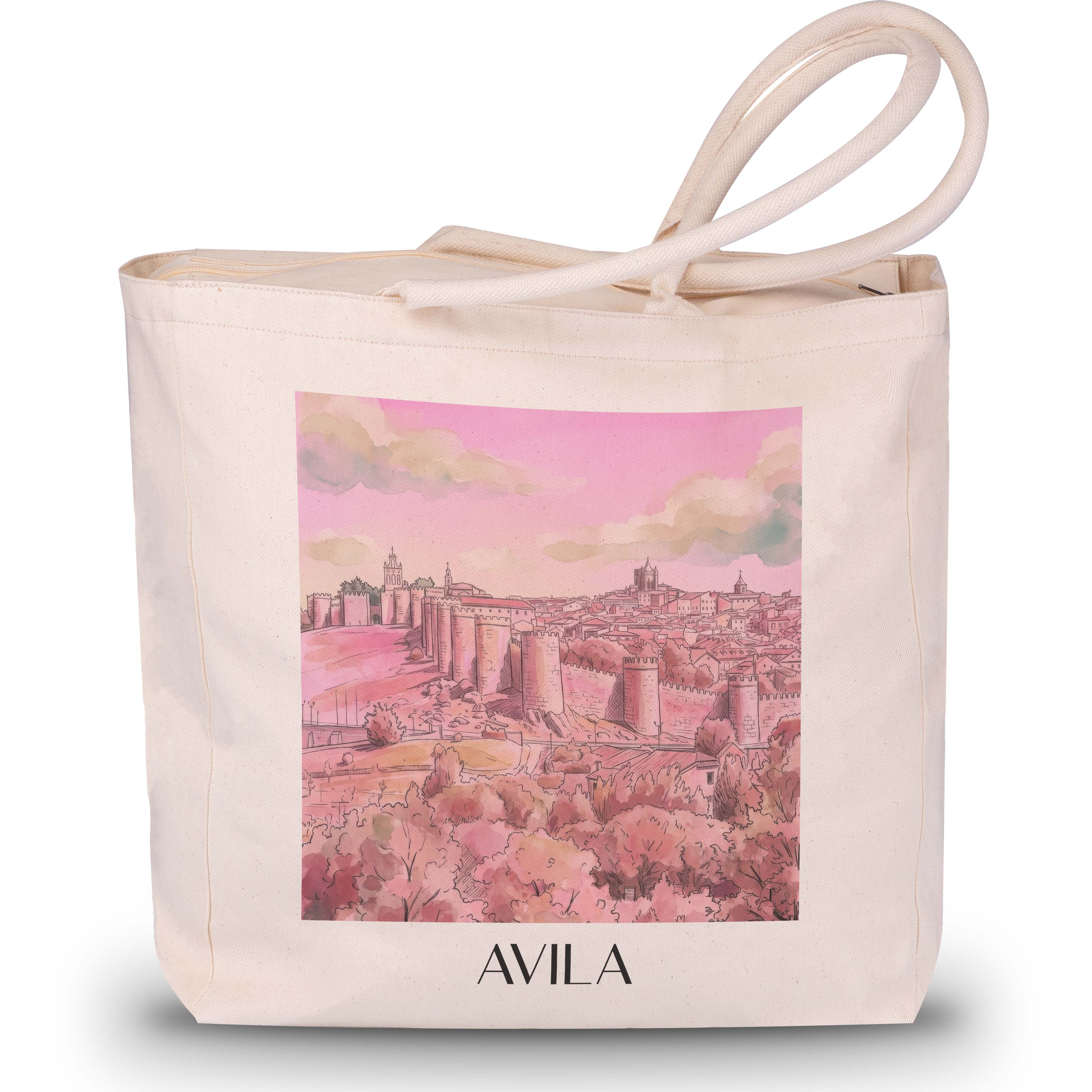 Ávila Shopping Tasche - Spanien - Spanien Tote Bag - Einkaufstasche im Aquarell Pink Stil - favplace