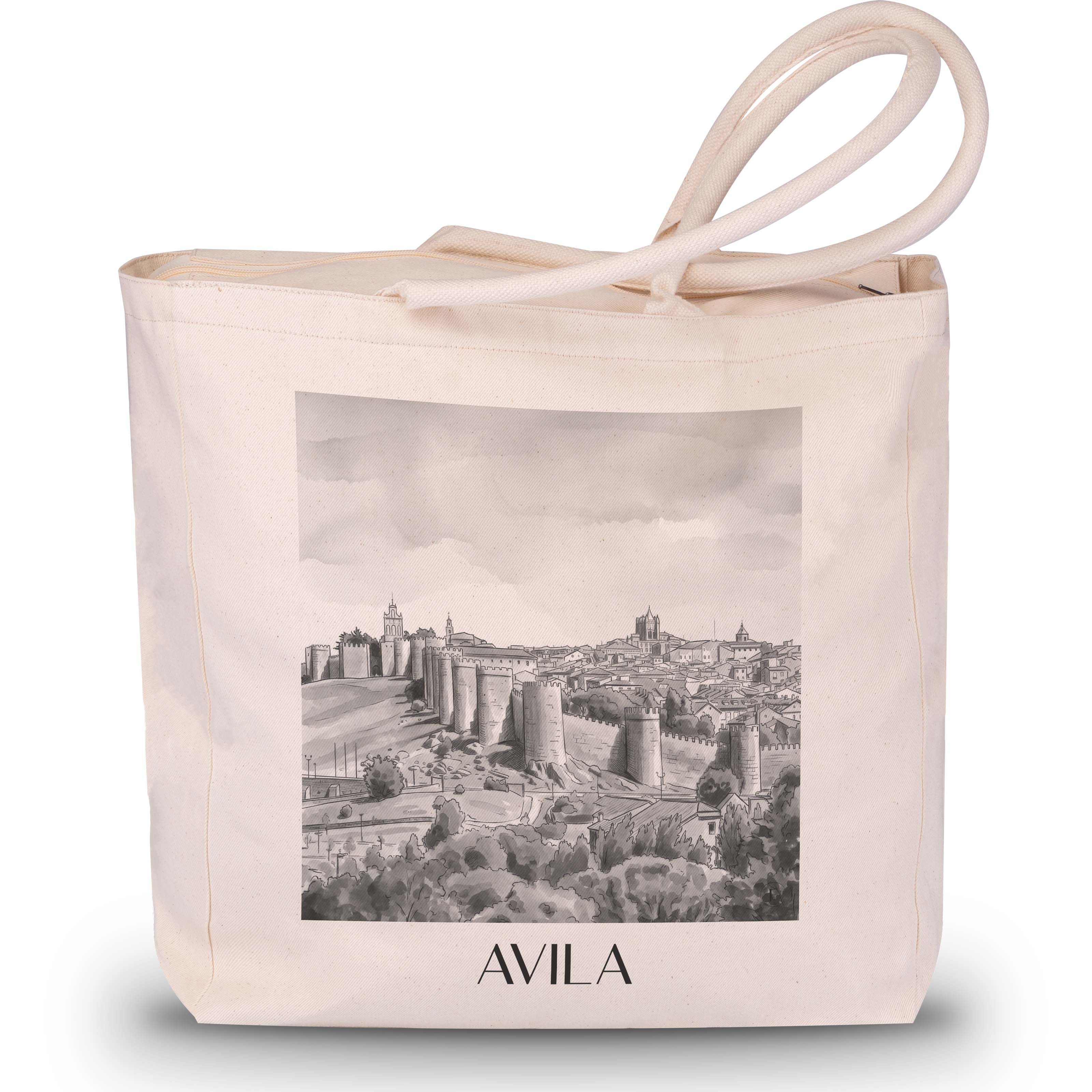 Ávila Shopping Tasche - Spanien - Spanien Tote Bag - Einkaufstasche im Aquarell Schwarz-Weiß Stil - favplace