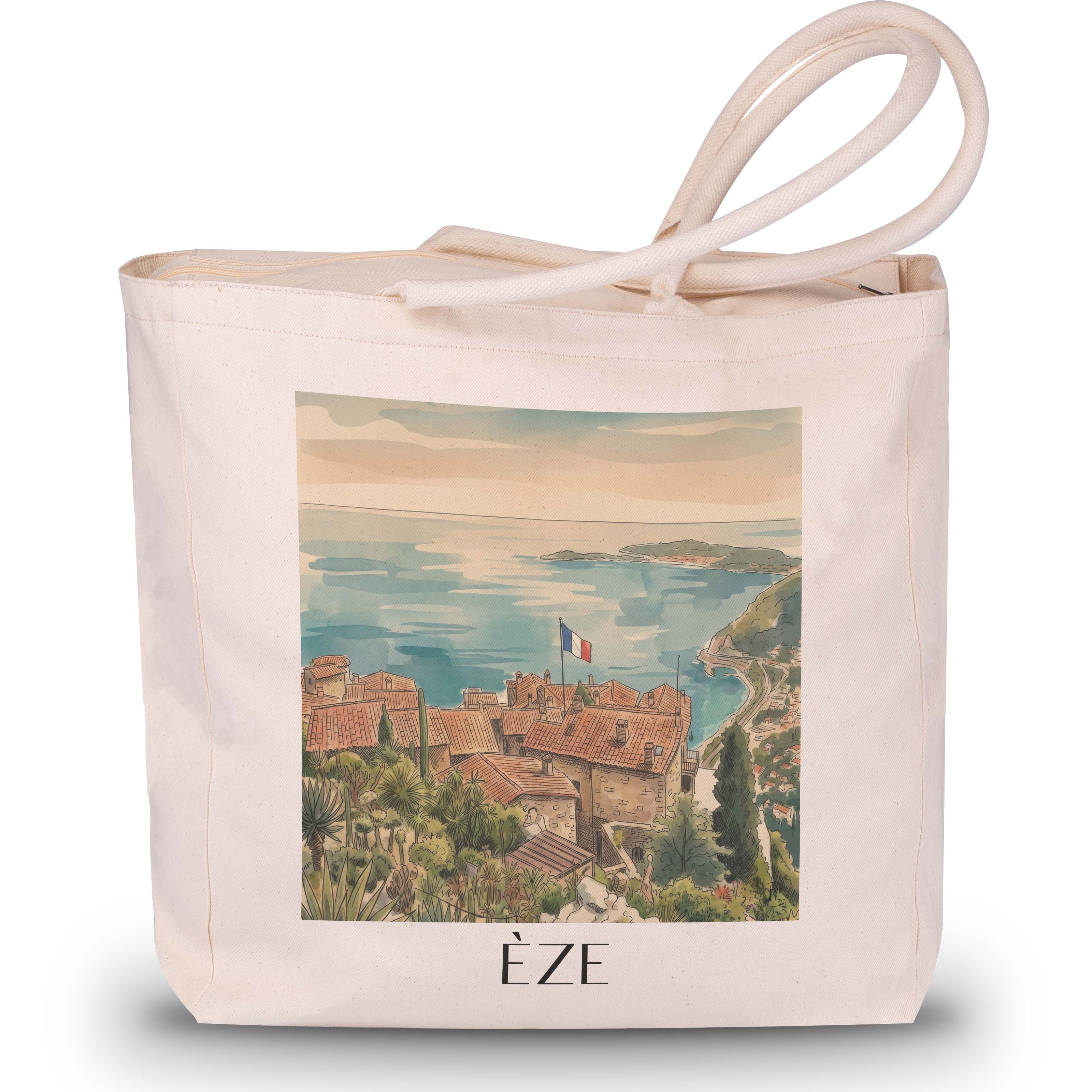 Èze - Frankreich Tote Bag - Einkaufstasche im Aquarell Stil - favplace
