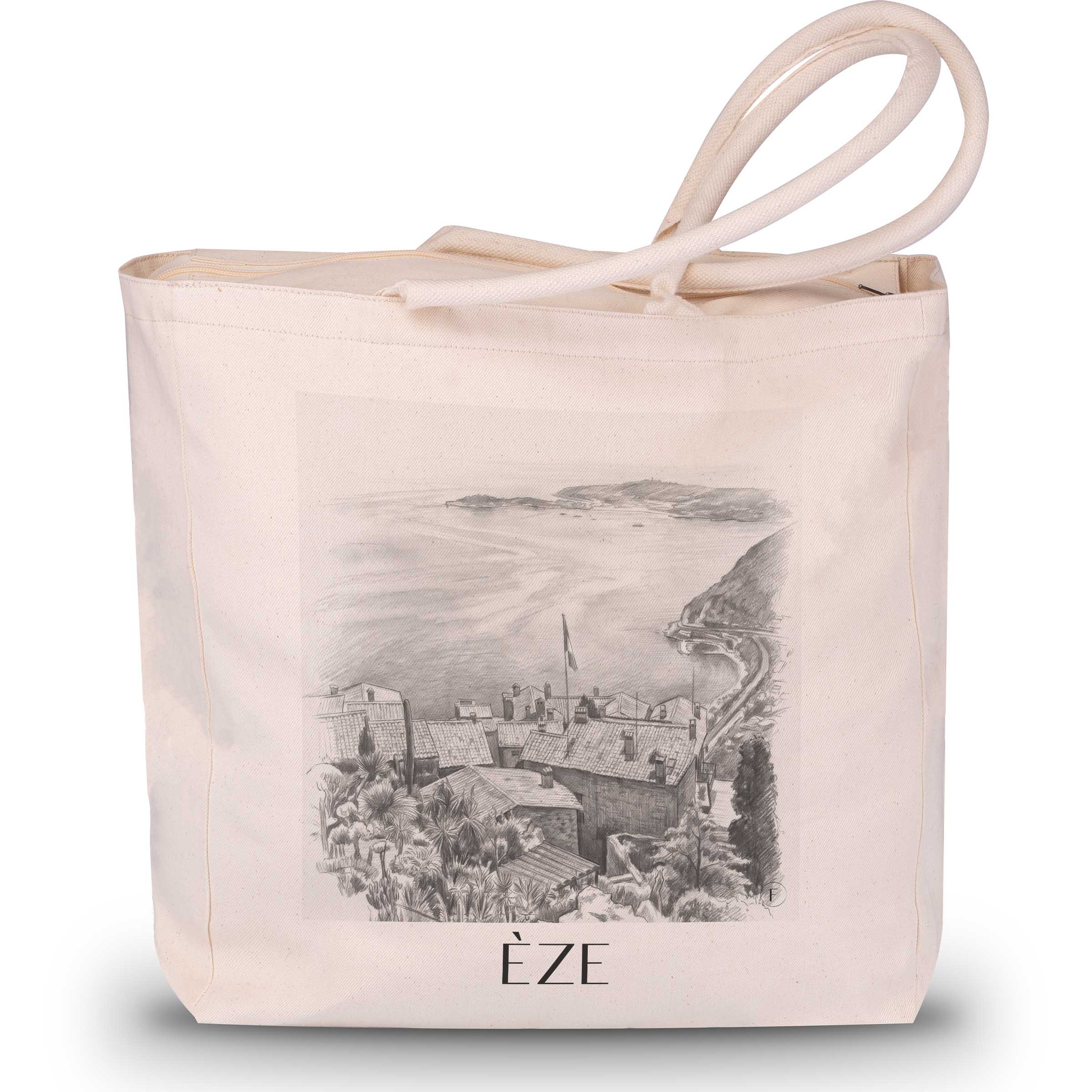 Èze - Frankreich Tote Bag - Einkaufstasche im Zeichnung Stil