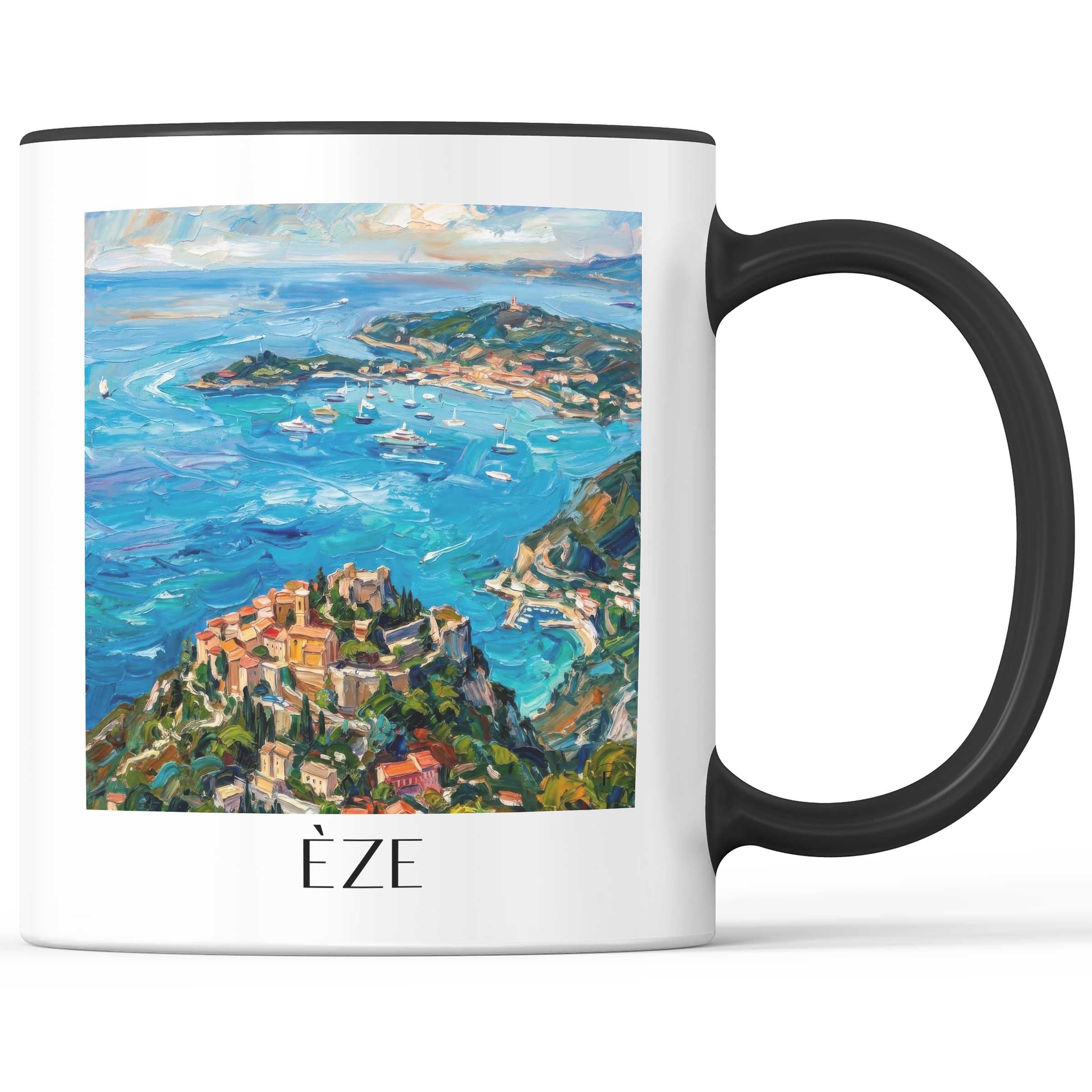 Èze Kaffeebecher - Côte d´Azur - Frankreich Becher - Kaffeetasse im Ölgemälde Stil - favplace