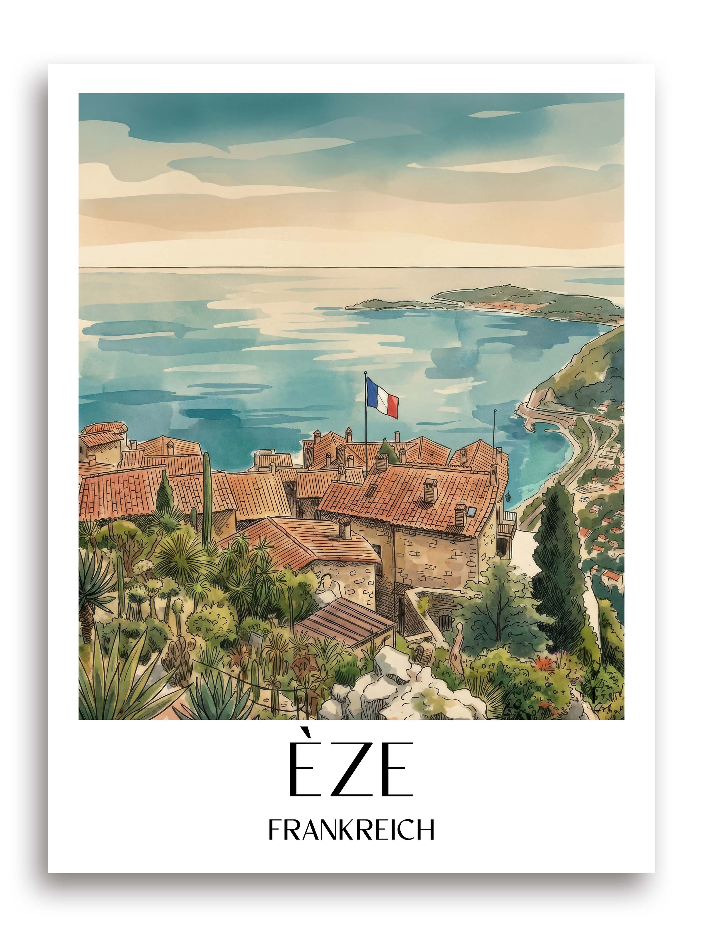 èze-frankreich-poster-aquarell