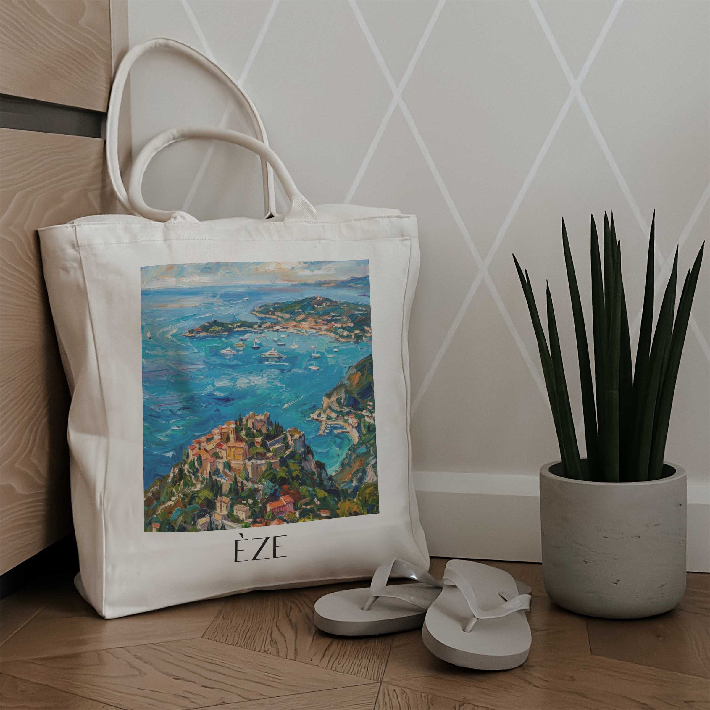 èze--côte-d´azur-frankreich-einkaufstasche-oil-painting-oelgemaelde