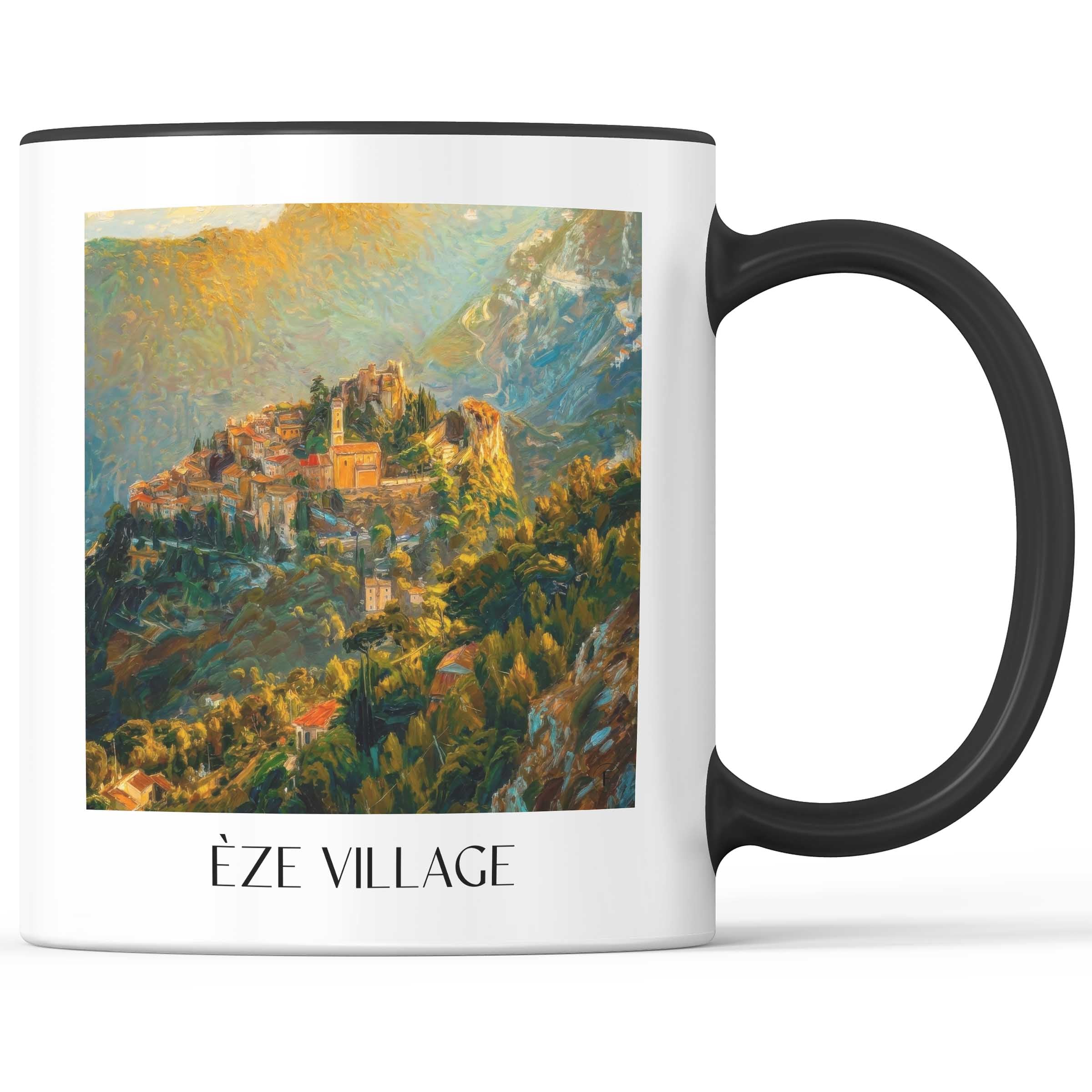 Èze Village Kaffeebecher - Côte d´Azur - Frankreich Becher - Kaffeetasse im Ölgemälde Stil - favplace