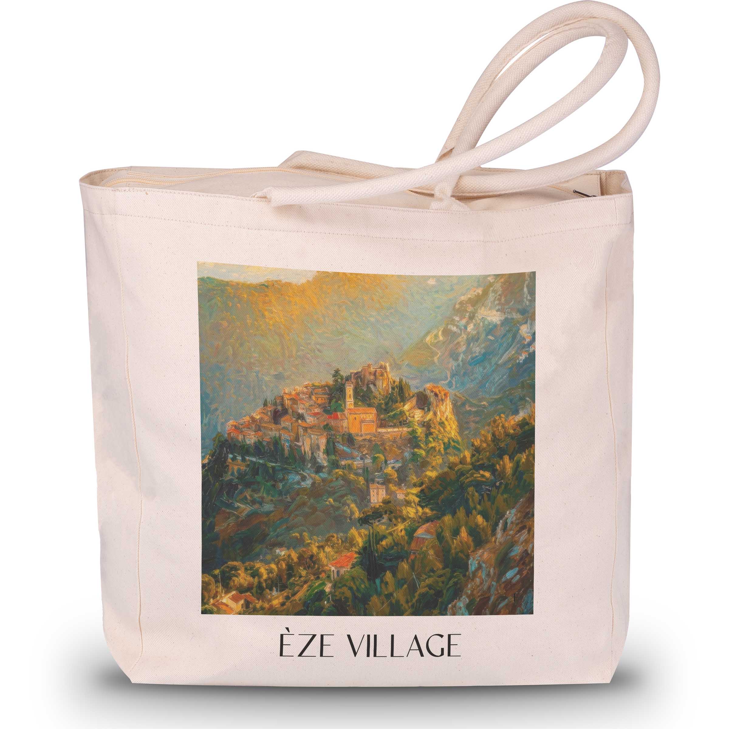 èze-village-côte-d´azur-frankreich-einkaufstasche-oil-painting-oelgemaelde