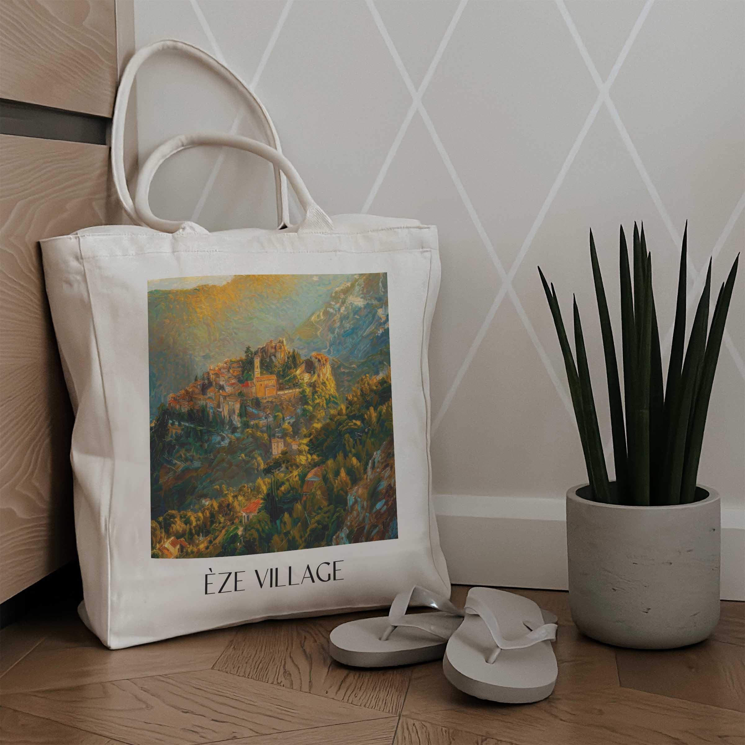 èze-village-côte-d´azur-frankreich-einkaufstasche-oil-painting-oelgemaelde