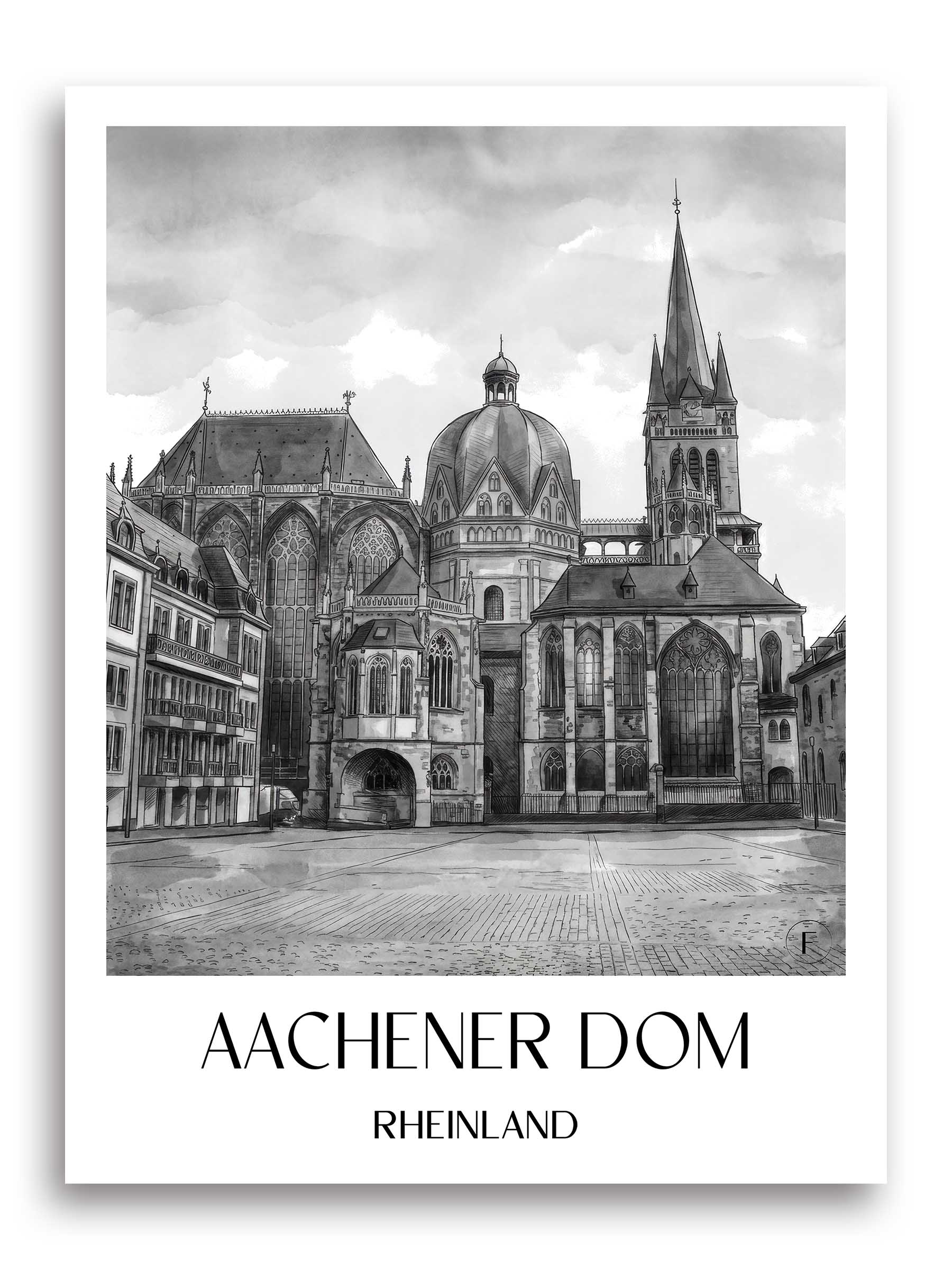 aachener-dom-rheinland-deutschland-poster-aquarell-schwarz-weiss