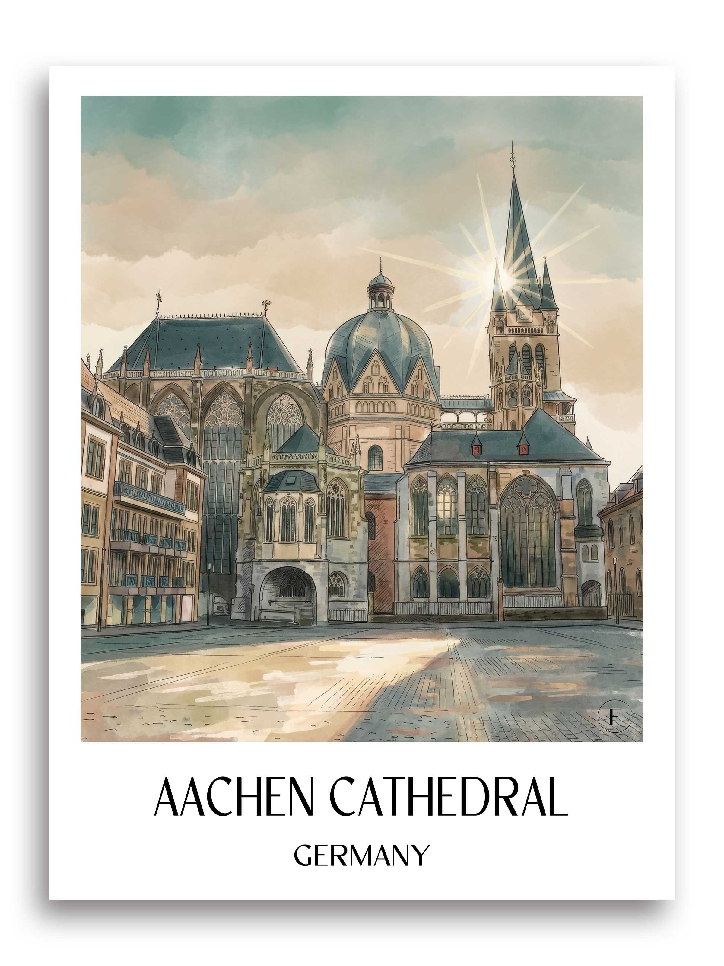 Aachener Dom Poster - Rheinland - Deutschland Kunstdruck - Aquarell von A4 bis A1 - favplace