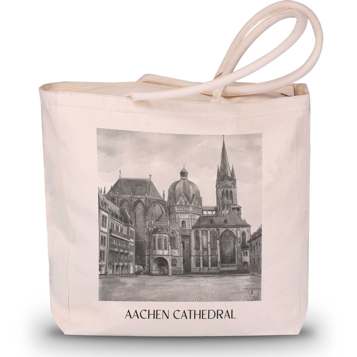 Aachener Dom Shopping Tasche - Rheinland - Deutschland Tote Bag - Einkaufstasche im Aquarell Schwarz-Weiß Stil - favplace