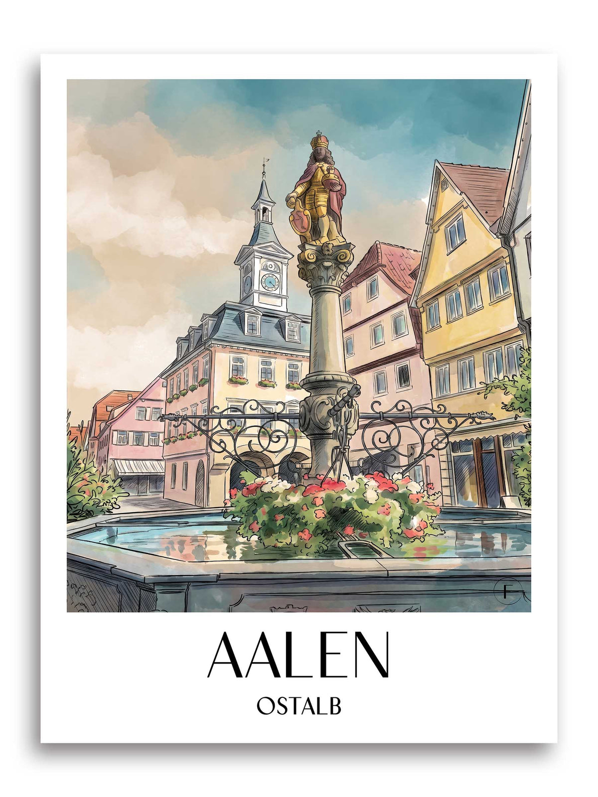 Aalen Poster - Ostalb - Deutschland Kunstdruck - Aquarell von A4 bis A1 - favplace