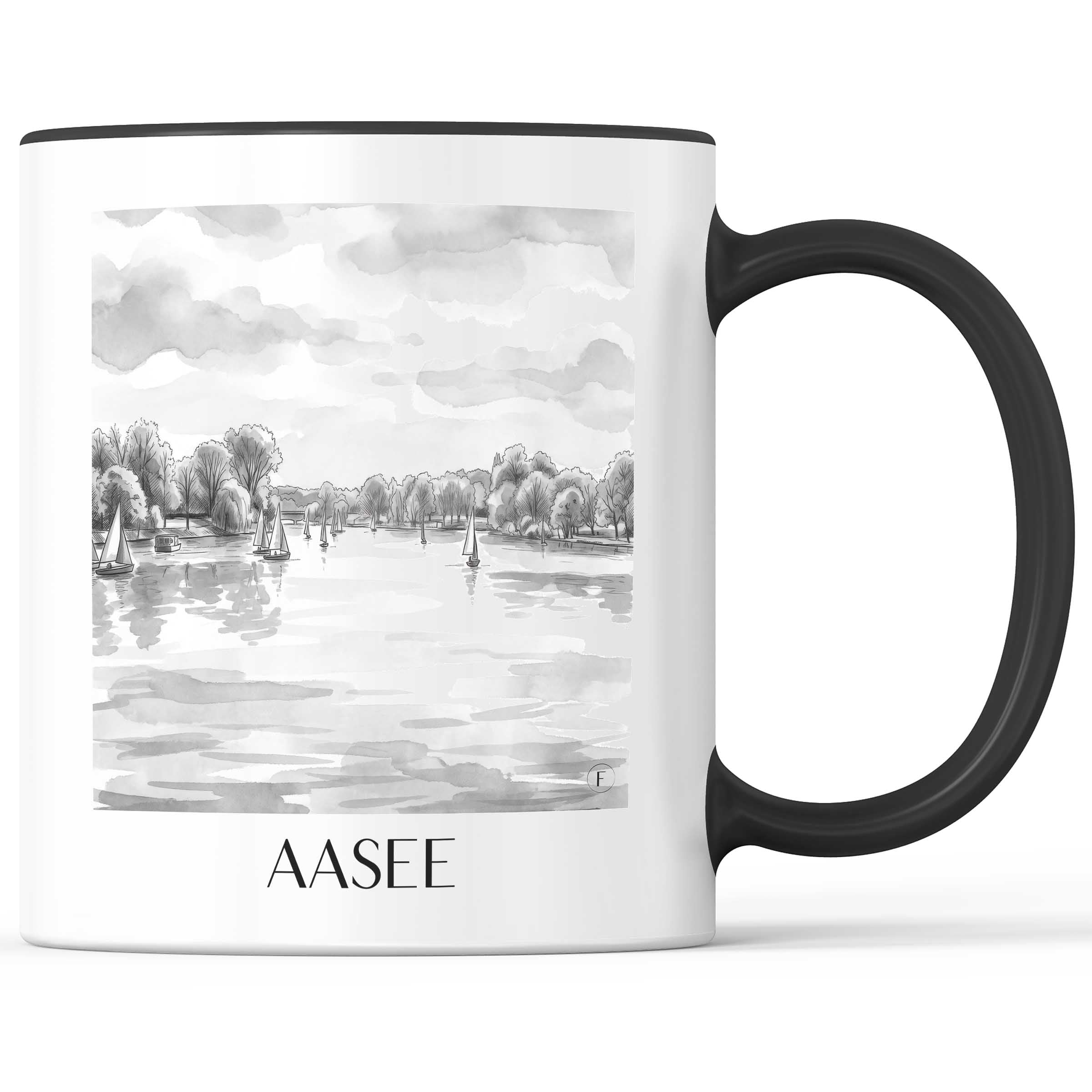 aasee-münster-deutschland-kaffeebecher-aquarell-schwarz-weiss