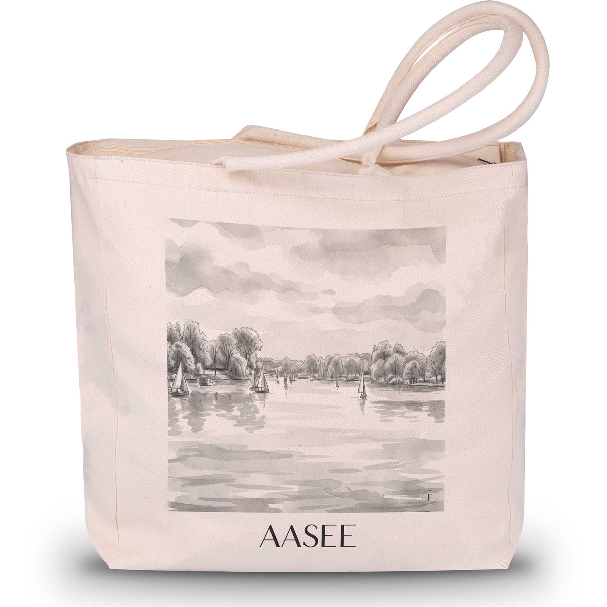 Aasee Shopping Tasche - Münster - Deutschland Tote Bag - Einkaufstasche im Aquarell Schwarz-Weiß Stil - favplace