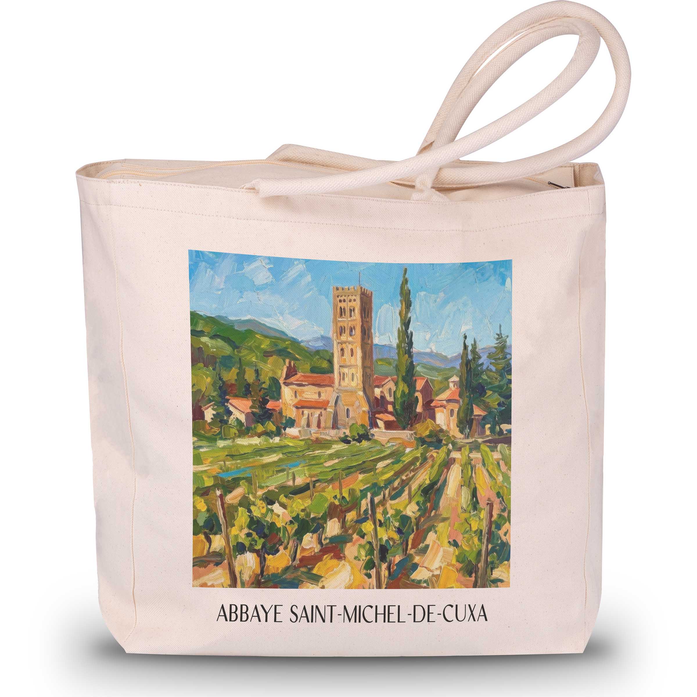 abbaye-saint-michel-de-cuxa-prades-frankreich-einkaufstasche-oil-painting-oelgemaelde