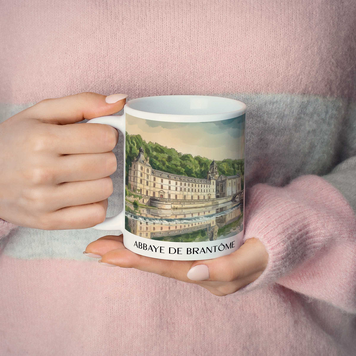 abbaye-de-brantôme-brantôme-frankreich-kaffeebecher-aquarell