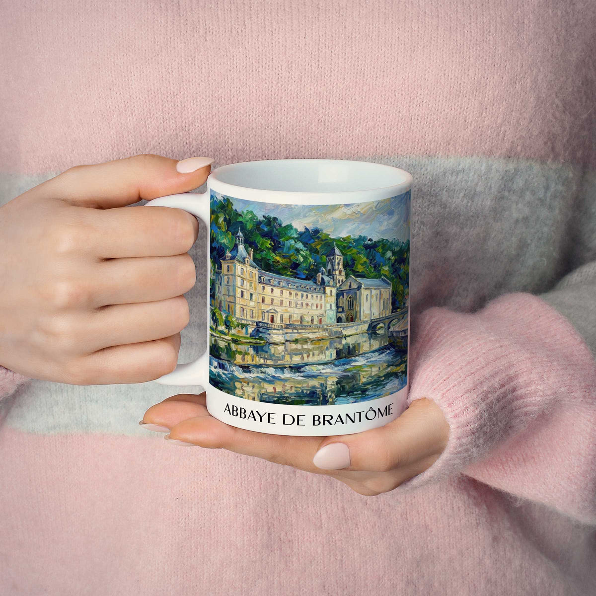 abbaye-de-brantôme-brantôme-frankreich-kaffeebecher-oil-painting-oelgemaelde