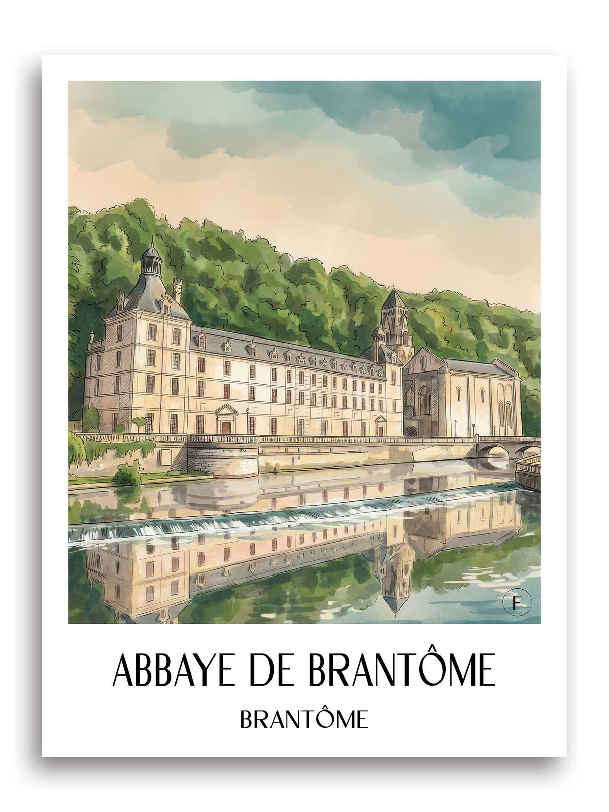abbaye-de-brantôme-brantôme-frankreich-poster-aquarell