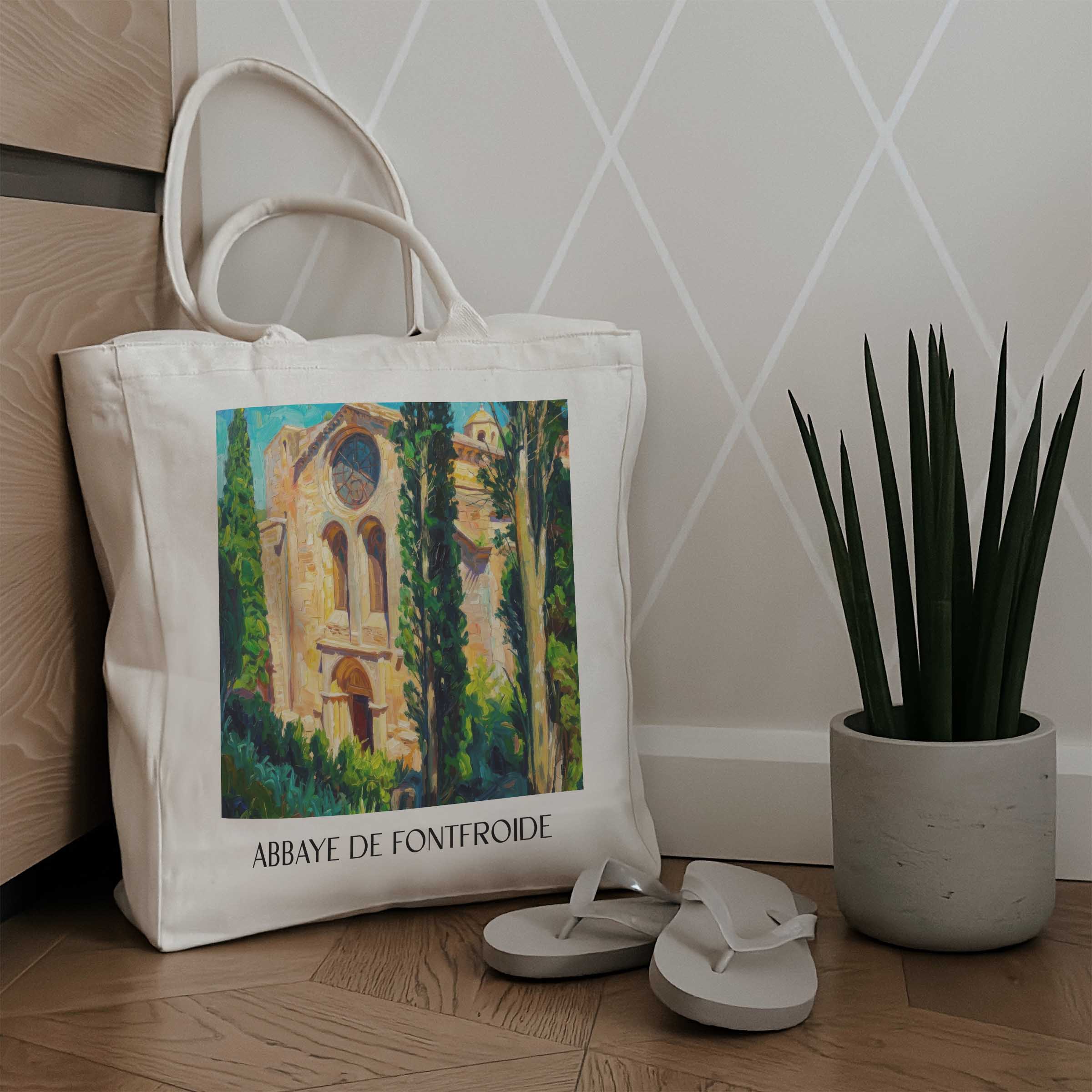 abbaye-de-fontfroide-corbières-frankreich-einkaufstasche-oil-painting-oelgemaelde
