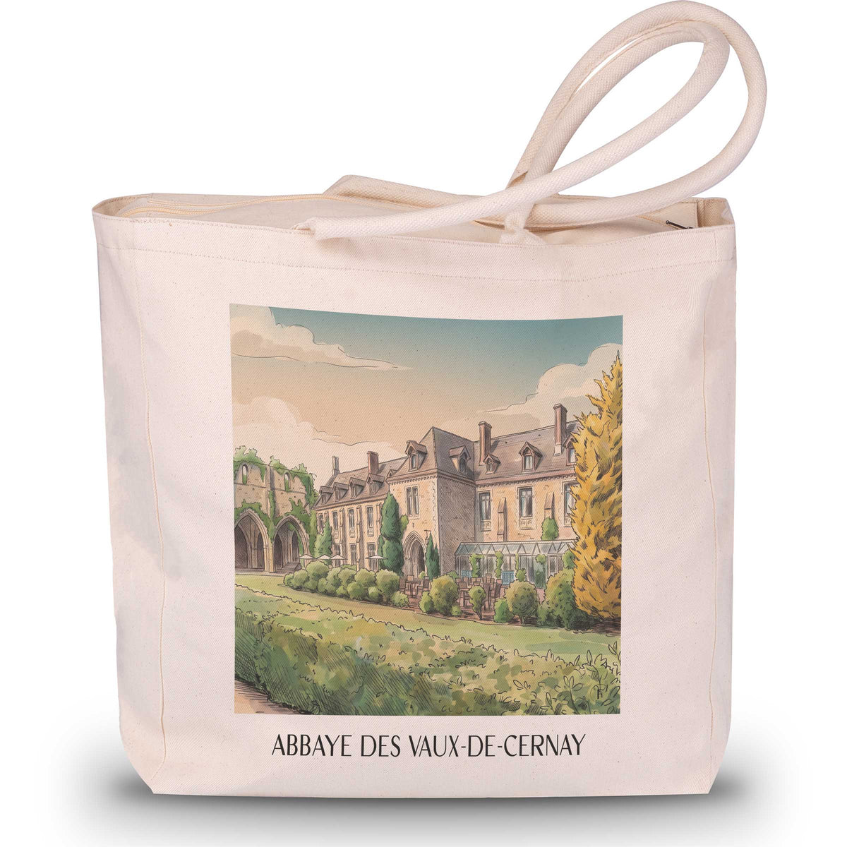 abbaye-des-vaux-de-cernay-cernay-la-ville-frankreich-einkaufstasche-aquarell
