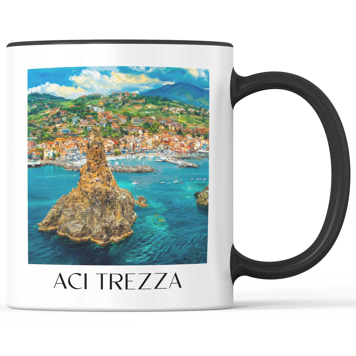 Aci Trezza Kaffeebecher - Sizilien - Italien Becher - Kaffeetasse im Ölgemälde Stil - favplace