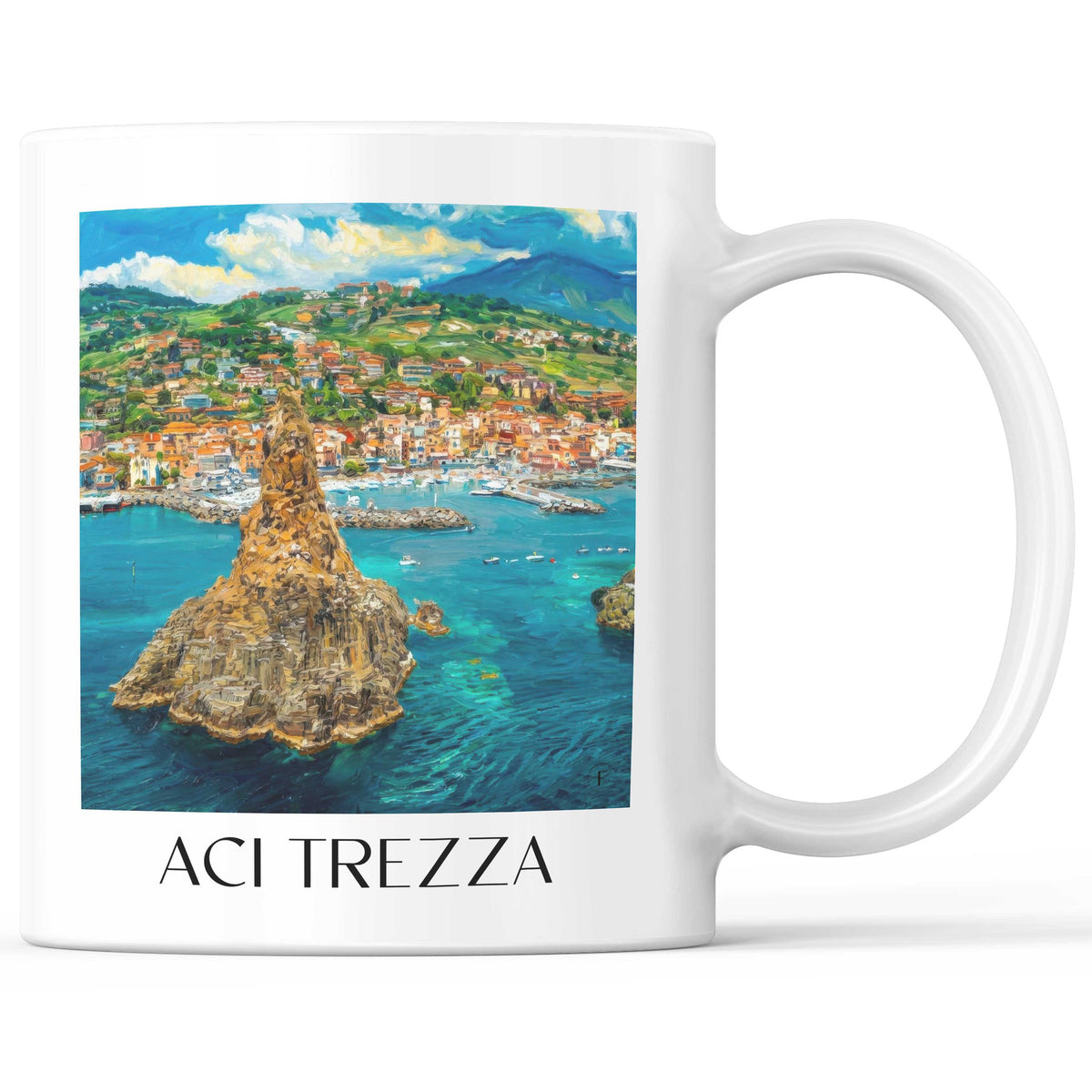 Aci Trezza Kaffeebecher - Sizilien - Italien Becher - Kaffeetasse im Ölgemälde Stil - favplace