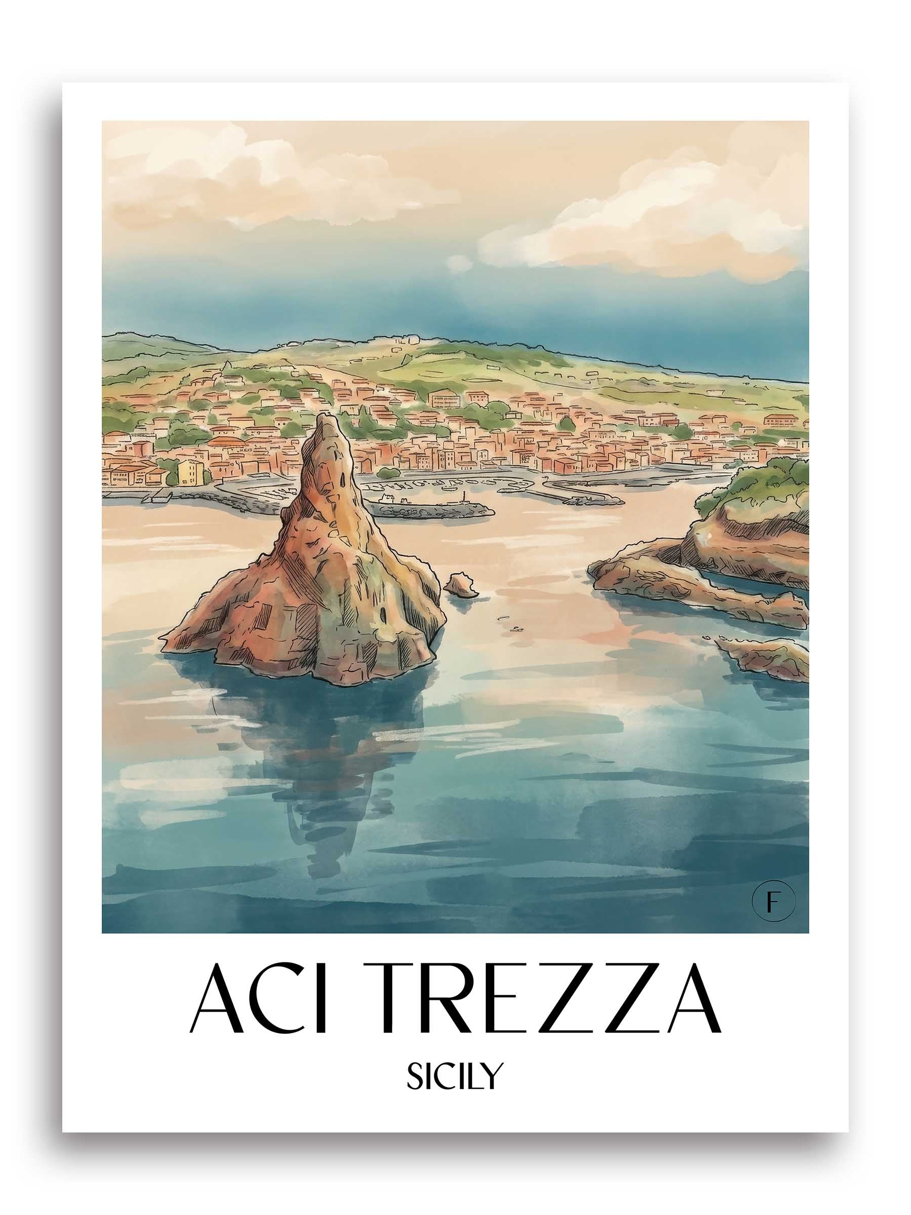 Aci Trezza Poster - Sizilien - Italien Kunstdruck - Aquarell von A4 bis A1 - favplace