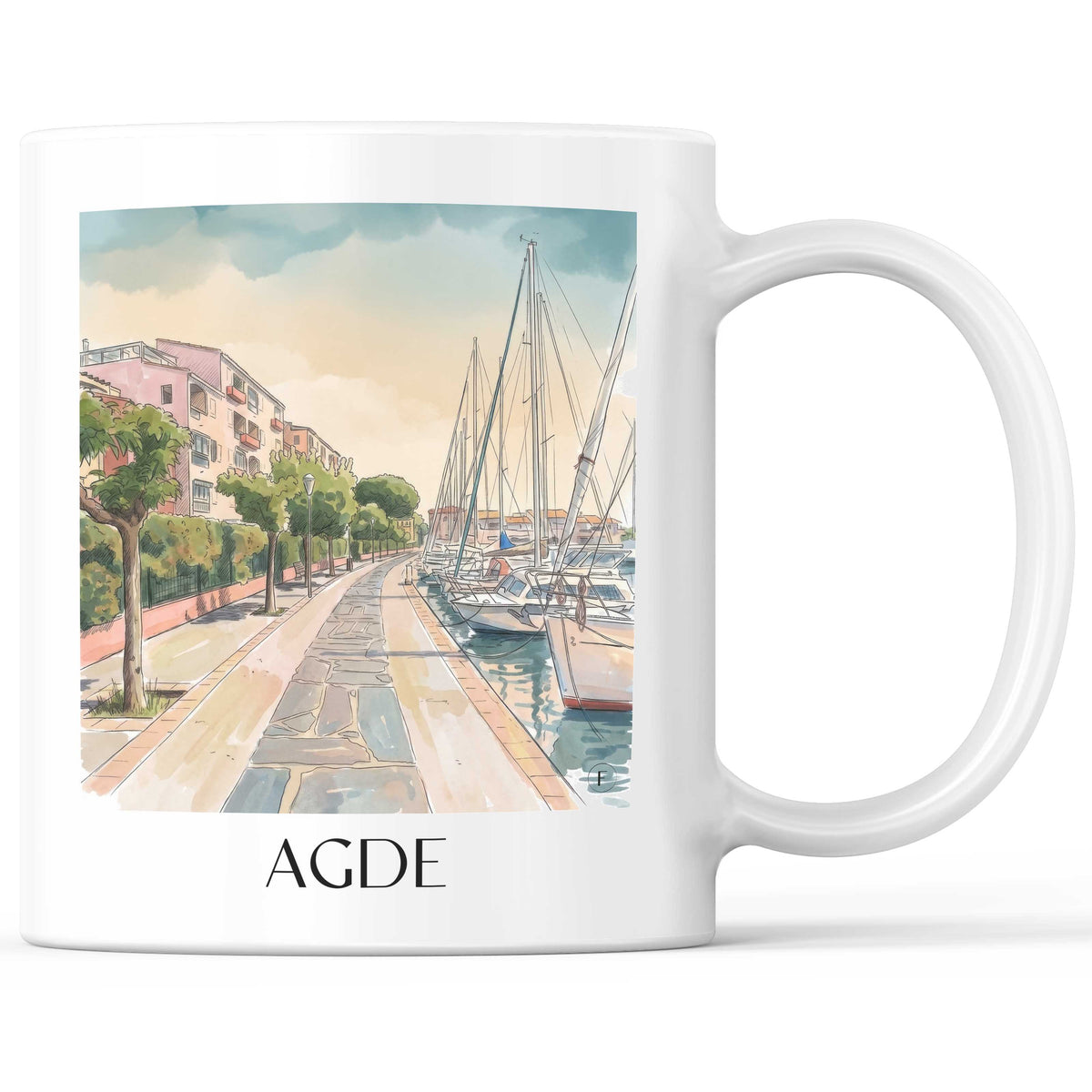 Agde Kaffeebecher - Okzitanien - Frankreich Becher - Kaffeetasse im Aquarell Stil - favplace