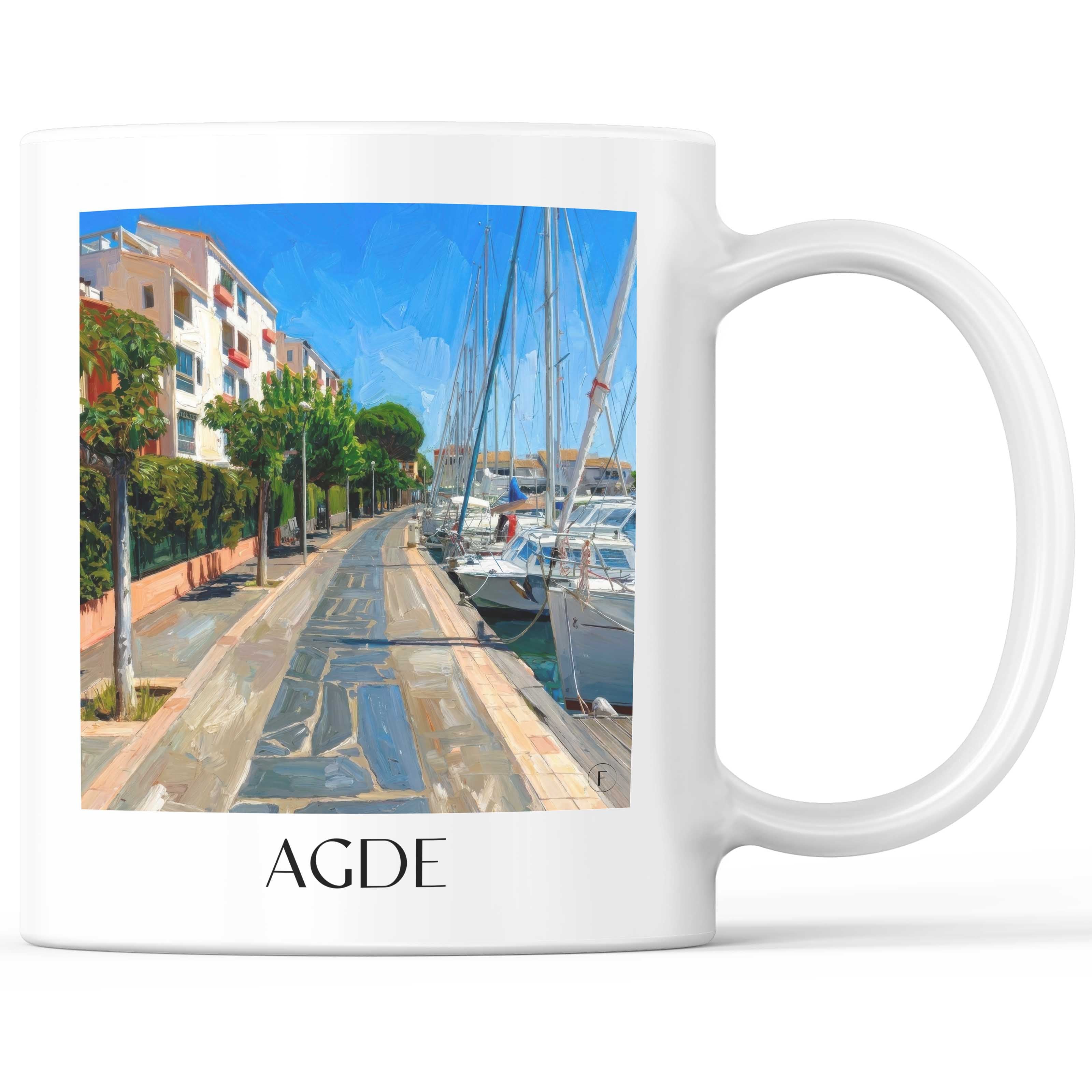 Agde Kaffeebecher - Okzitanien - Frankreich Becher - Kaffeetasse im Ölgemälde Stil - favplace