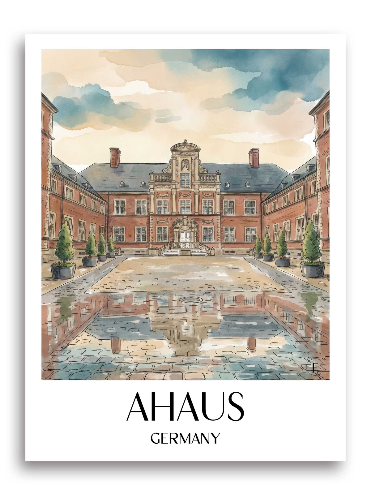 Ahaus Poster - Münsterland - Deutschland Kunstdruck - Aquarell von A4 bis A1 - favplace
