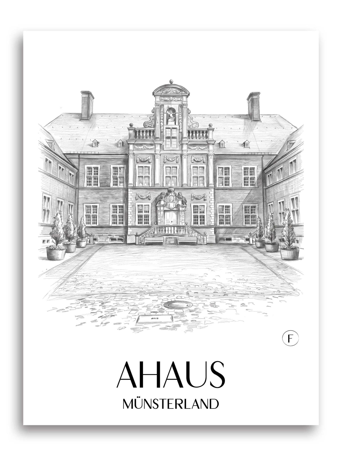 Ahaus Poster - Münsterland - Deutschland Kunstdruck - Zeichnung von A4 bis A1