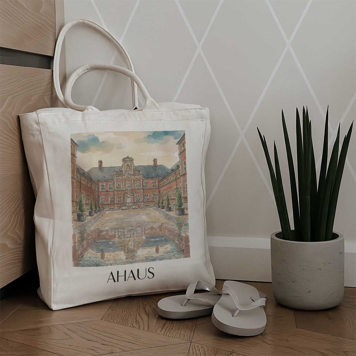 ahaus-münsterland-deutschland-einkaufstasche-aquarell