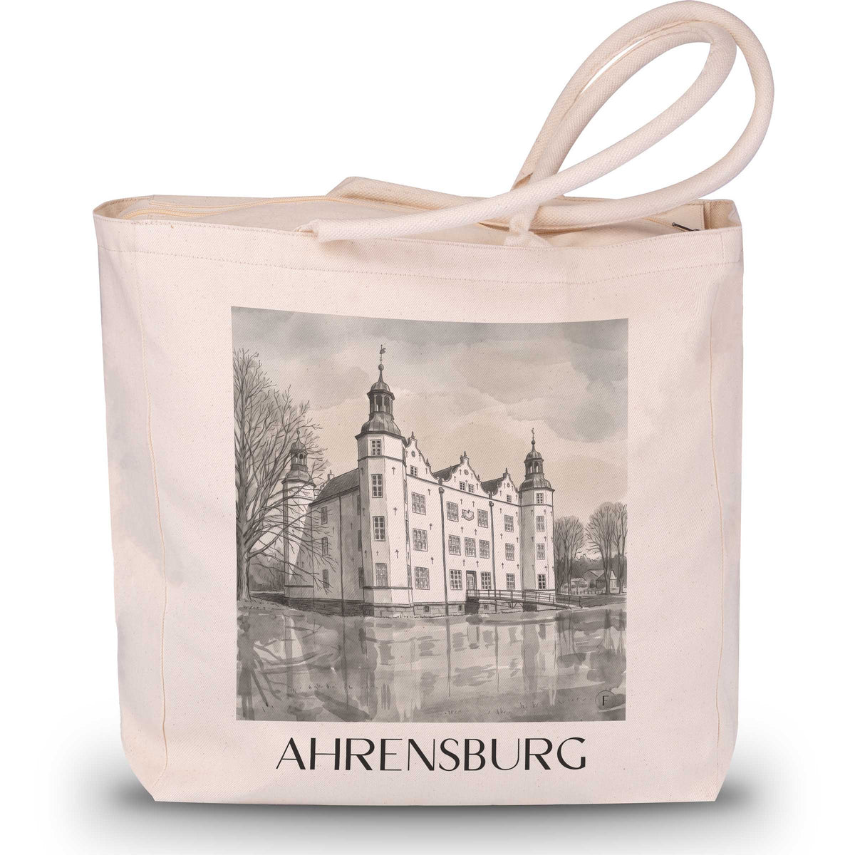 Ahrensburg Shopping Tasche - Schleswig-Holstein - Deutschland Tote Bag - Einkaufstasche im Aquarell Schwarz-Weiß Stil - favplace