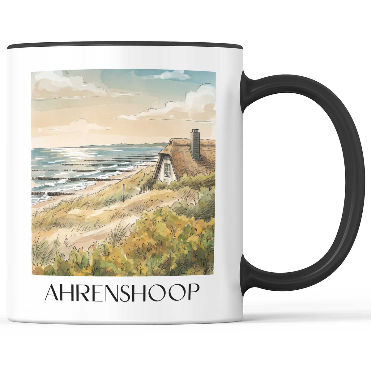 ahrenshoop-mecklenburg-vorpommern-deutschland-kaffeebecher-aquarell